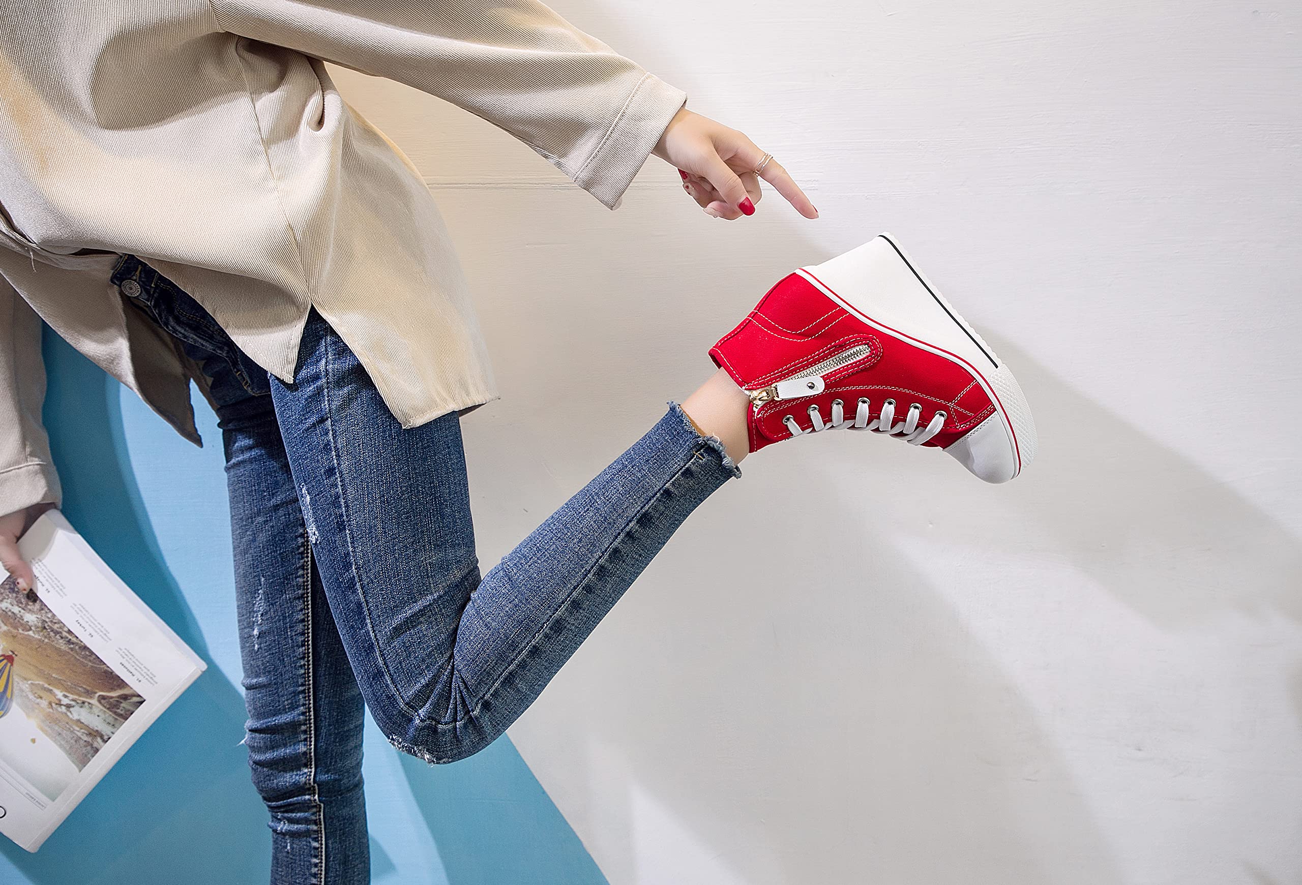 Women's Fashion Canvas High-Heeled Sneakers - Comfortable Walking Shoes with Platform Wedge Pump Design | Perfect for Casual Outings, Office Wear & Date Nights