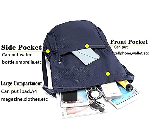 Waterproof Drawstring Backpack with Zipper Pocket - Adjustable Sports Gym Bag for Men & Women - Perfect for Running, Travel, Workout & Outdoor Activities