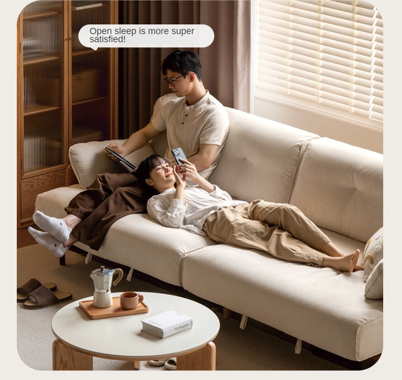 Solid Oak Wood Straight Fabric Sofa - Modern Living Room Furniture for Home & Office Comfort