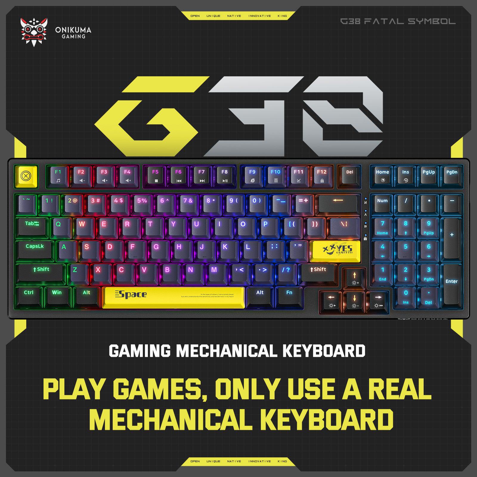 ONIKUMA G38 RGB Wired Mechanical Gaming Keyboard - 98 Keys with Customizable Backlight for PC & Laptop - Perfect for Esports, Office Work & Late-Night Gaming Sessions