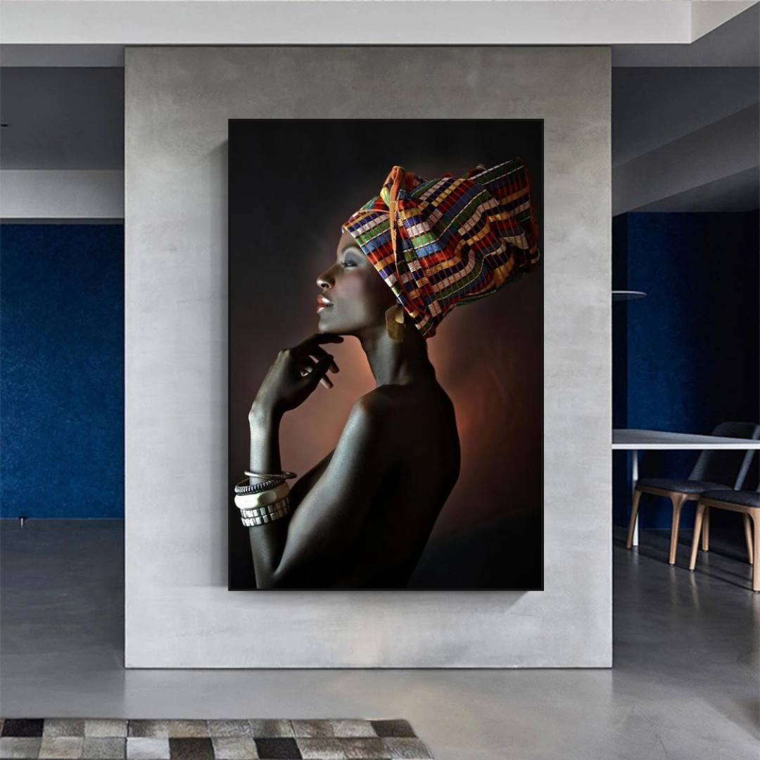 Afro Girl Crowned Flower Canvas Wall Art - Black Girl Empowerment Decor for Living Room, Bedroom & Office - Unique African American Home Wall Decor