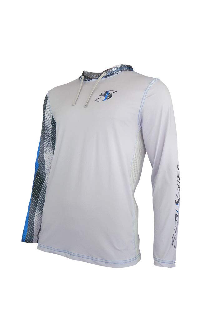 Men's UPF Performance Hoodie - Salty Scales Blue Line Leo/Snook Fishing Shirt | Sun Protection Outdoor Wear for Fishing, Boating & Water Sports