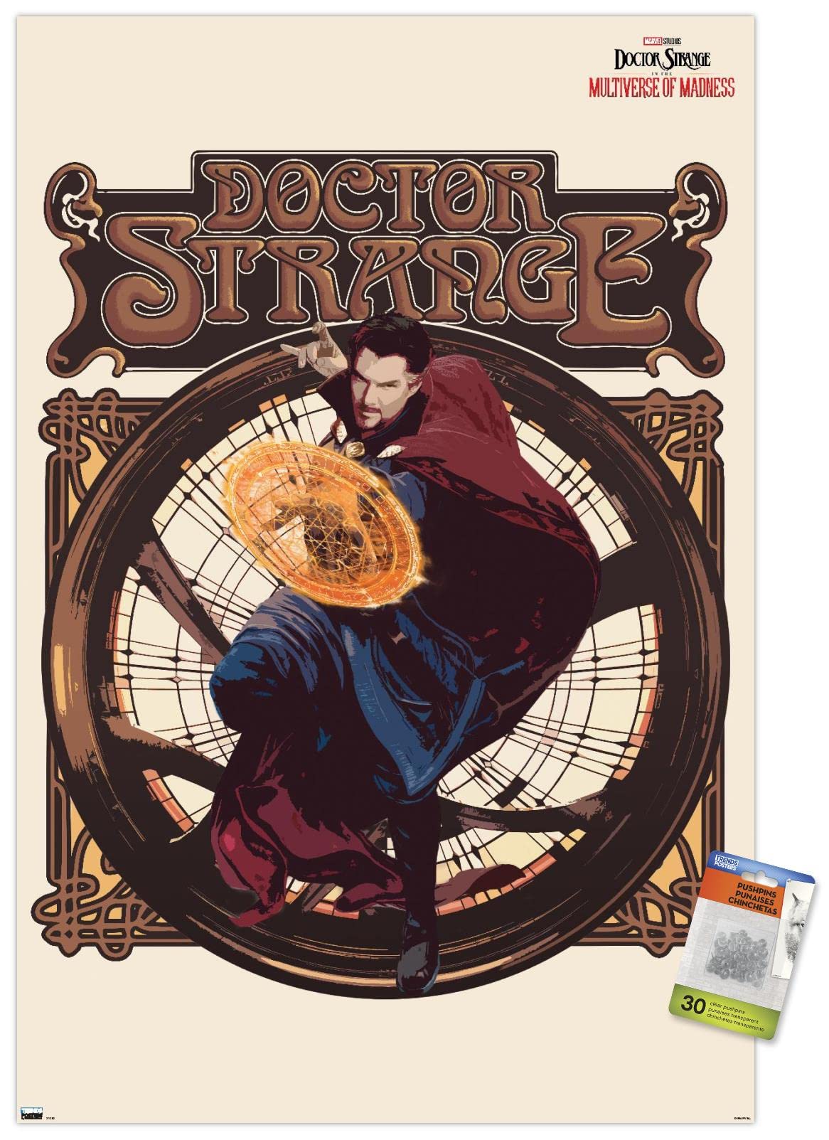 Marvel Doctor Strange in the Multiverse of Madness Wall Poster - 22.37x34 Inch Premium Solo Movie Poster with Push Pins - Perfect for Bedroom, Game Room & Home Theater Decor