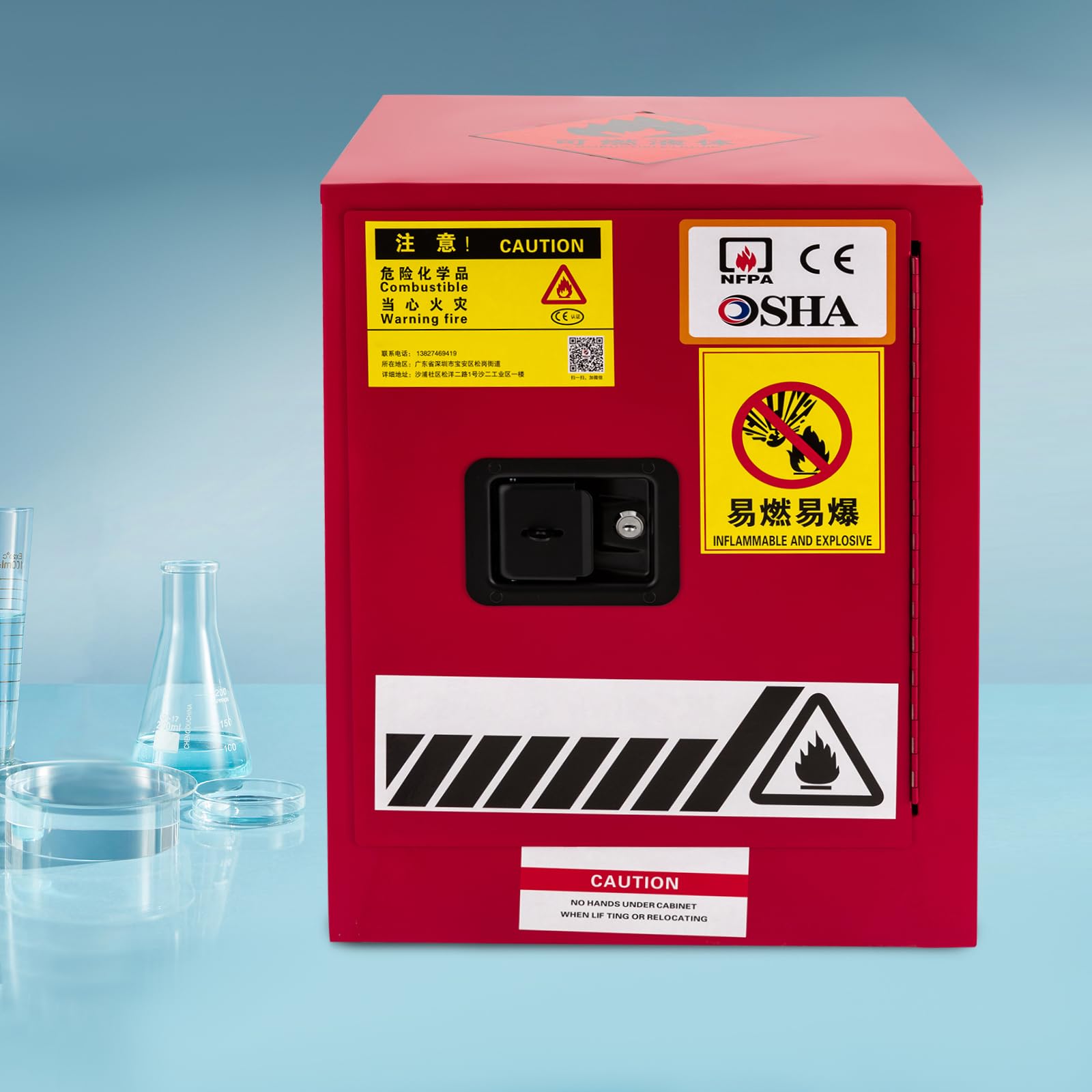 4 Gallon (15L) Flammable Safety Cabinet - Hazardous Chemical Storage for Commercial, Industrial & Home Use - 17