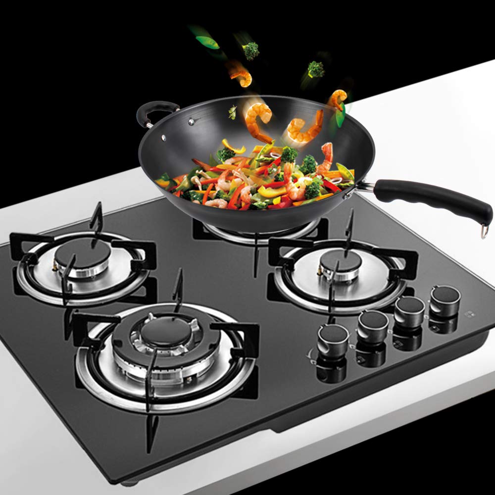 24 Inch 4 Burner Built-in Gas Cooktop - Dual Fuel LPG/NG - Tempered Glass Surface - Easy Clean Kitchen Stove for Home Cooking, Grilling & Meal Prep