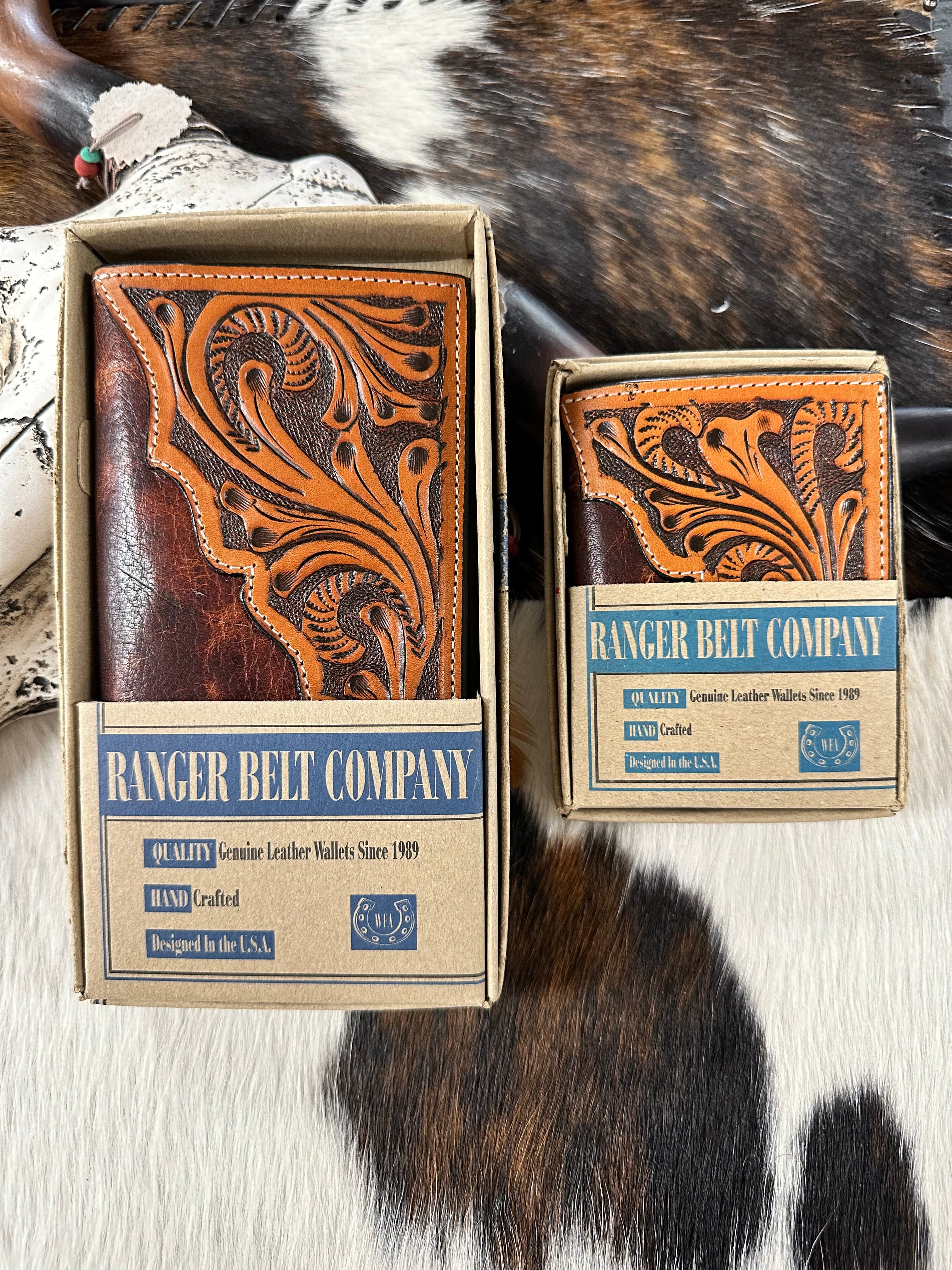Vintage Ranger Brown & Tan Distressed Floral Leather Wallet for Men - Perfect for Everyday Use, Travel & Outdoor Adventures