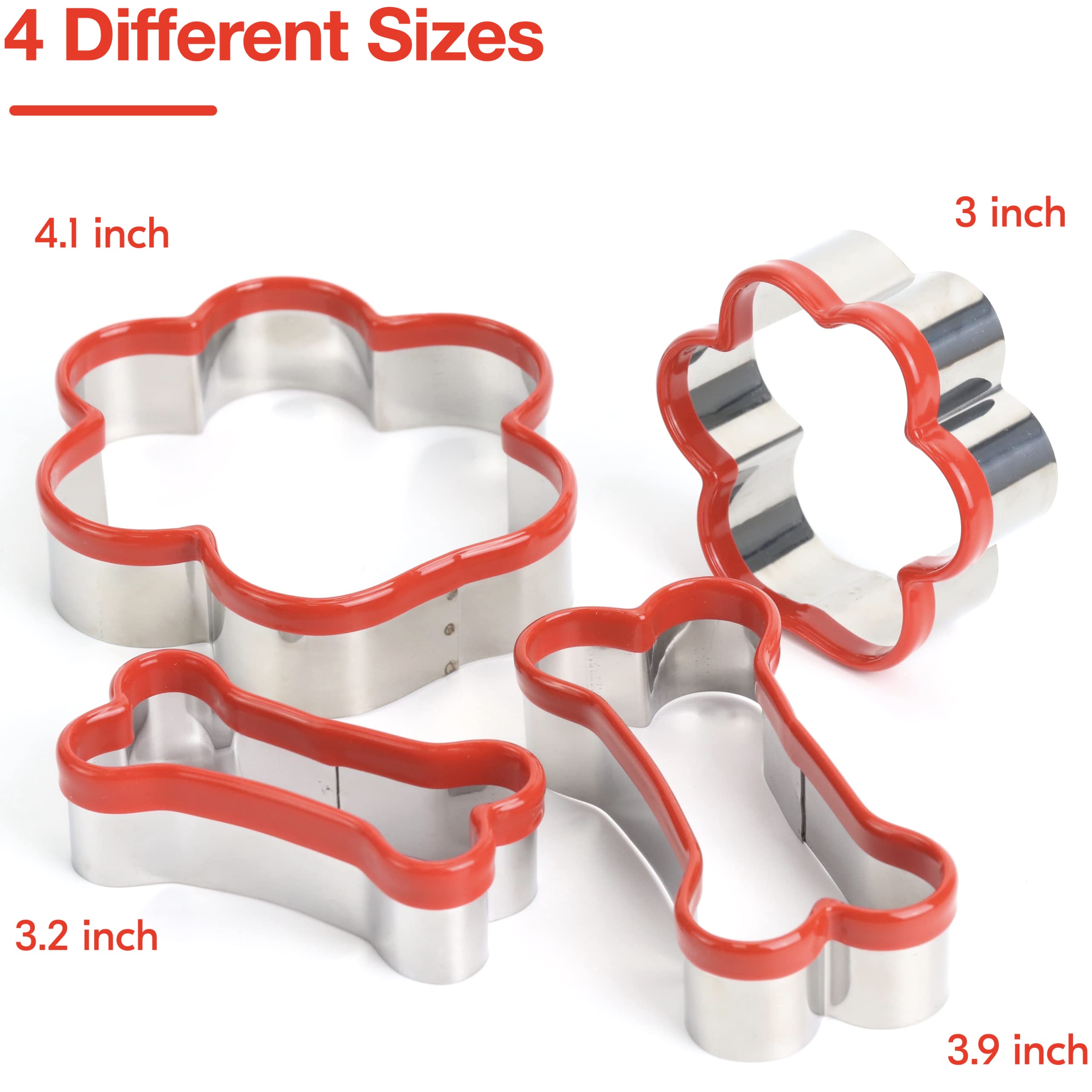 4 Pcs Dog Bone & Paw Cookie Cutters Set - Non-Toxic Soft PVC Coated Dog Treat Cutters for Baking, DIY Dog Biscuits & Homemade Pet Snacks - Perfect for Dog Birthday Parties, Training Rewards & Holiday Gifts