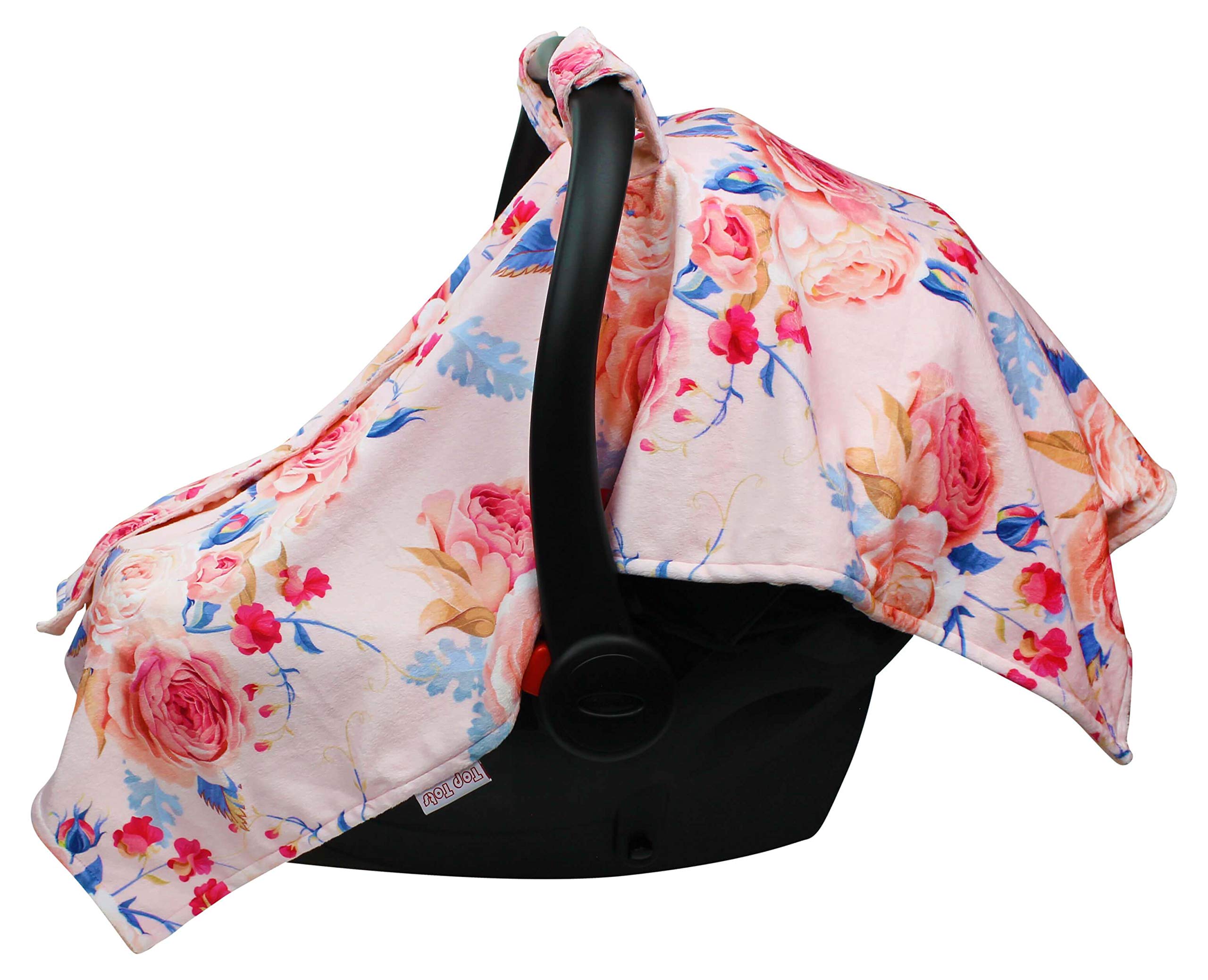 Baby Car Seat Canopy Cover - Pink Roses Floral Design, Breathable & UV Protection for Infants | Perfect for Strollers, Shopping & Outdoor Adventures