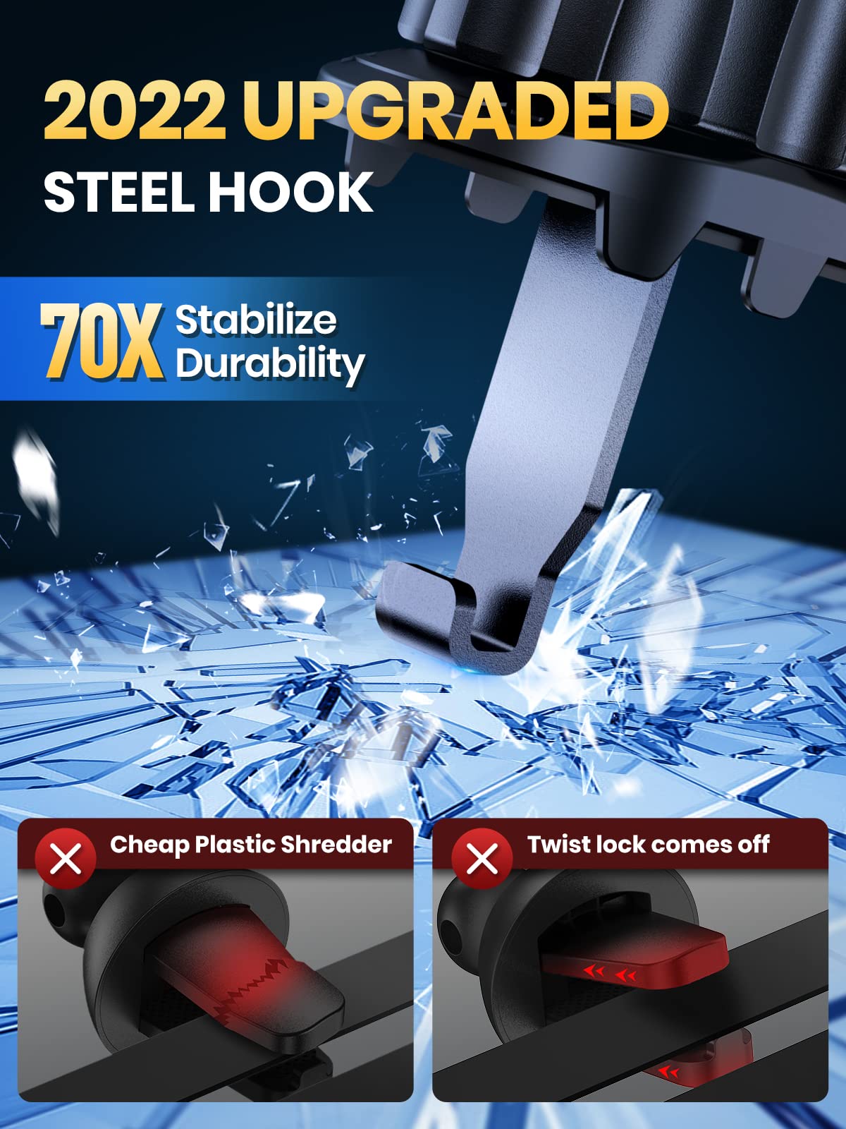 TOPK 2023 Military-Grade 4-in-1 Car Phone Holder - Super Stable Dashboard/Windscreen/Air Vent Mount with Strong Suction & Hook, Universal Fit for All Smartphones - Perfect for Road Trips, Commuting & GPS Navigation