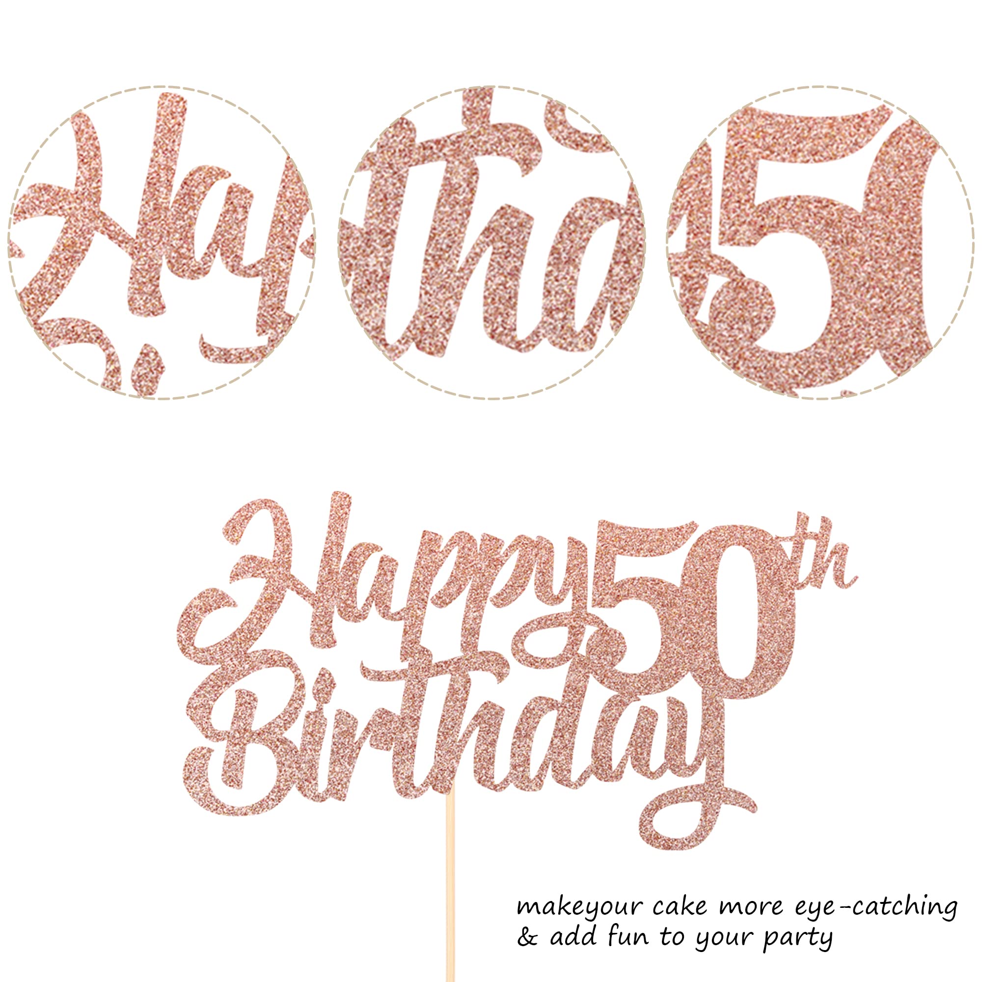 1 Pack Happy 50th Birthday Cake Topper - Glitter 50th Birthday Cake Picks Set - Cheers to 50 Years Old - Fifty and Fabulous Rose Gold Cake Decorations - Perfect for 50th Birthday Party, Anniversary Celebration & Retirement Theme Decor