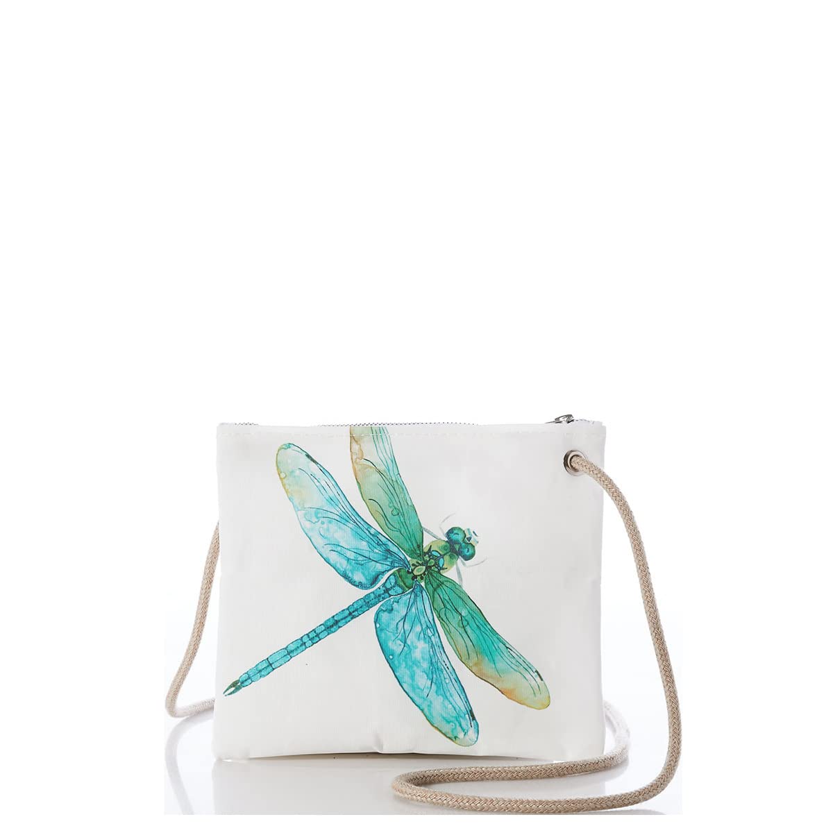 Eco-Friendly Recycled Sailcloth Crossbody Bag with Watercolor Dragonfly Print - Stylish Women's Travel Purse for Everyday Use & Beach Outings