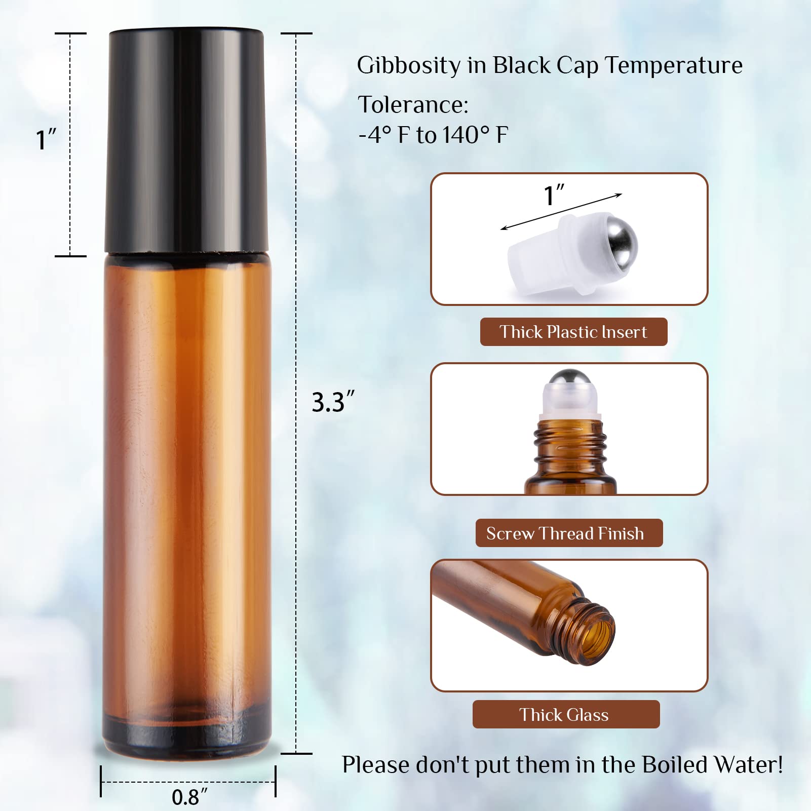24 Pack 10ml Empty Amber Glass Essential Oil Roller Bottles with Stainless Steel Balls - UV Protection for Aromatherapy, DIY Blends & On-the-Go Relaxation