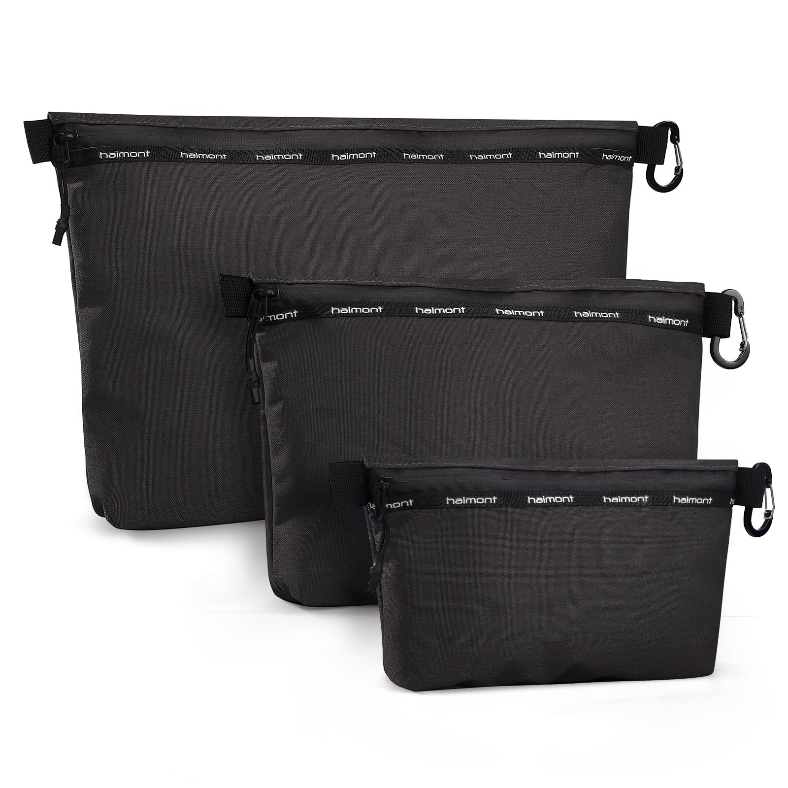 Haimont 3-Pack Waterproof Zipper Pouch Organizer Bags for Travel Toiletries, Makeup, Cosmetics & Small Tools - Ideal for Carry-On Luggage, Gym Essentials & Daily Organization