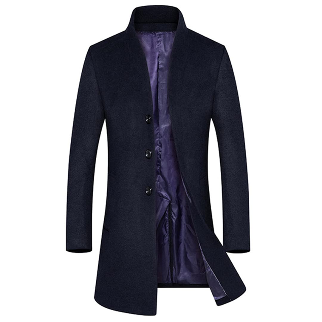 Premium British Style Men's Wool Coat - Solid Color Stand Collar Thick Woolen Trench Coat for Winter | Office Wear & Formal Occasions