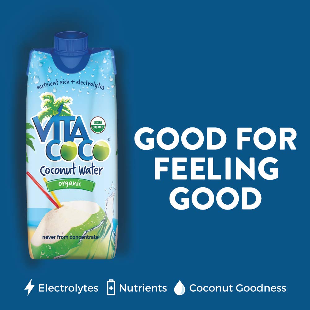 Vita Coco Pure Organic Coconut Water - Natural Hydrating Electrolyte Drink | Healthy Alternative to Coffee, Soda & Sports Drinks | Gluten Free, Non-GMO | 11.1oz (12 Pack) | Perfect for Workouts, Travel & Daily Hydration