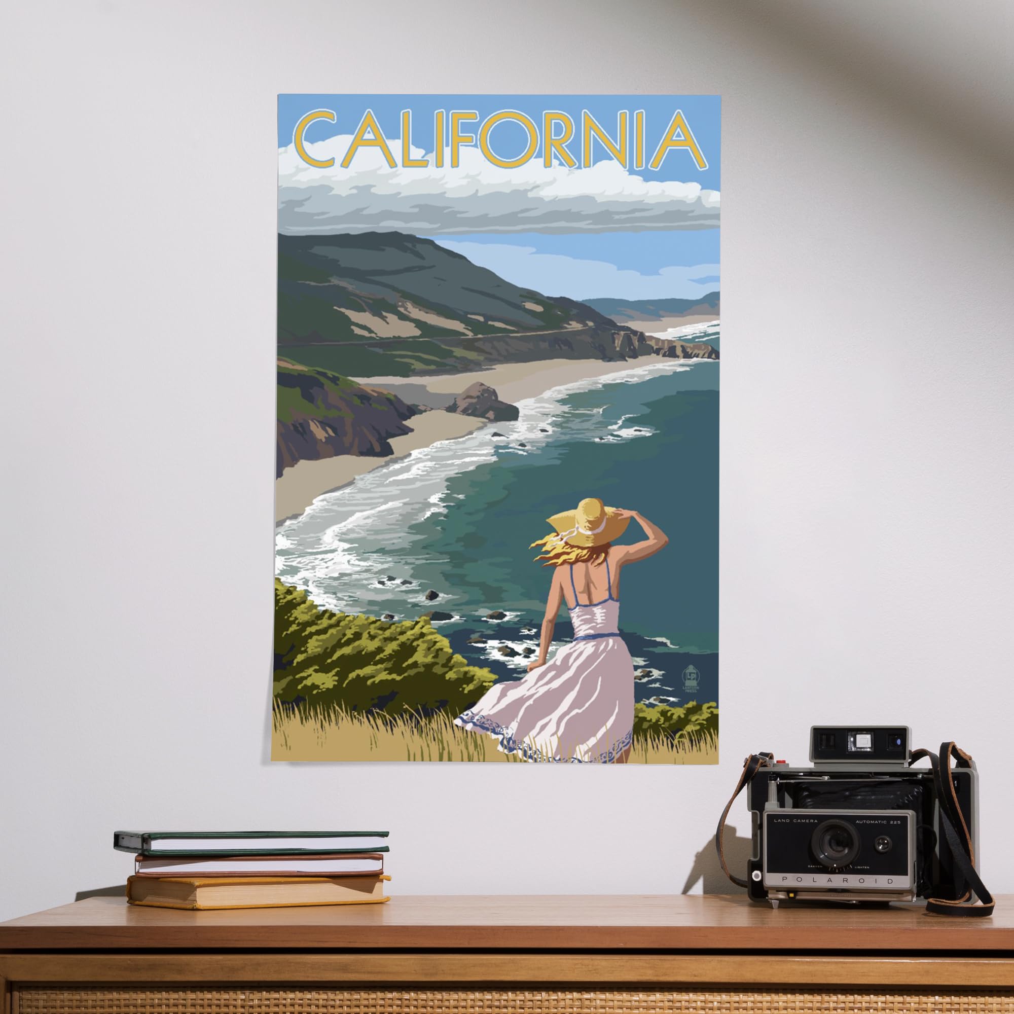 Lantern Press 16x24 Inch Giclee Art Print - California Coastal Landscape with Elegant Woman in Hat - Premium Wall Decor for Living Room, Bedroom & Office