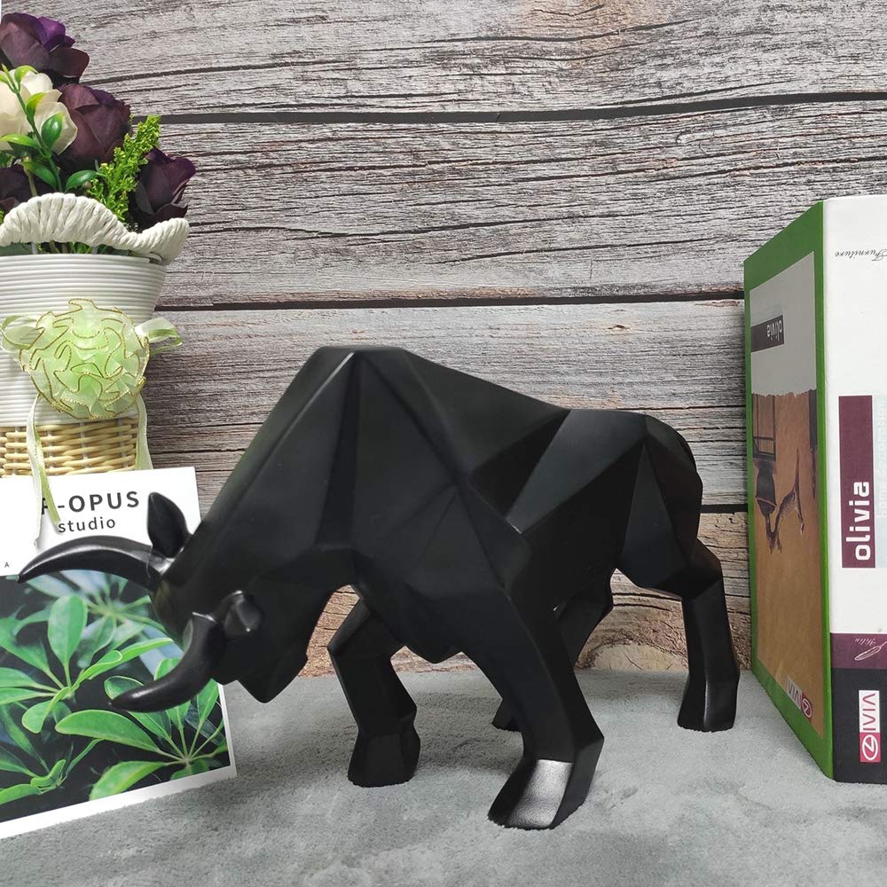 ASNOMY Polyresin Bull Statue - Modern Abstract Animal Sculpture for Home & Office Decor - Unique Geometric Figurine for Living Room, Bookshelf, or Desk Display - Perfect Gift for Art Lovers & Interior Design Enthusiasts