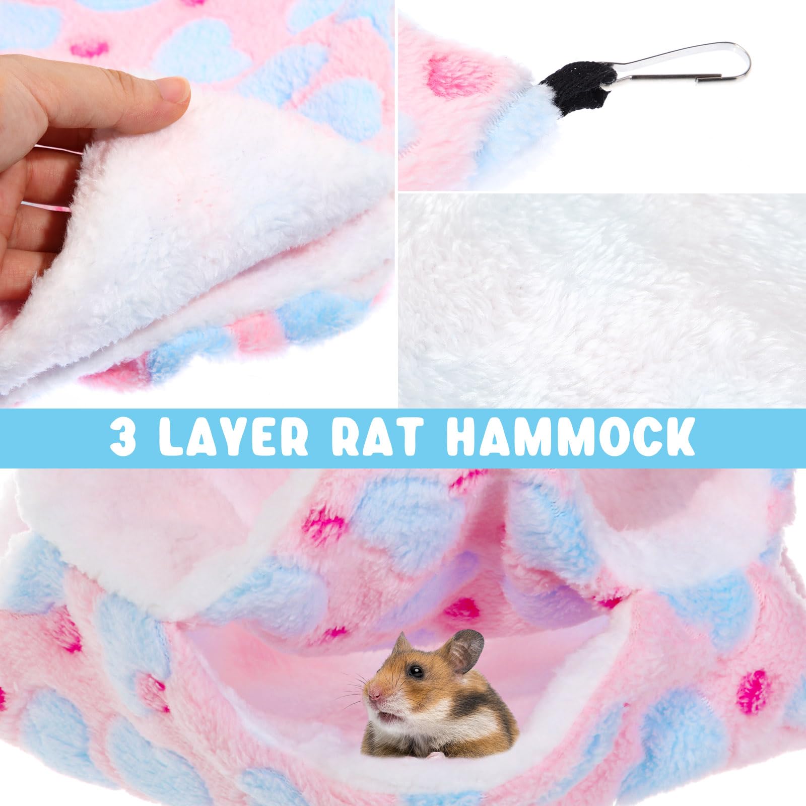 Sweetude 6-Piece Rat Hammocks Set - Ferret Hanging Tunnel & Sugar Glider Toy - Small Animal Hideout Bed for Cage - Guinea Pig & Hamster Accessories - Cozy Pet Bed for Rats, Ferrets, Guinea Pigs (Lovely Design) - Perfect for Small Animal Playtime & Cage Enrichment