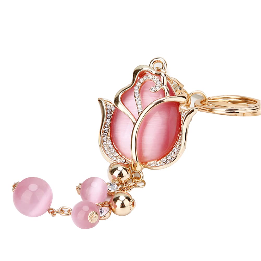Zcargel Bling Bling Rhinestone Tulip Flower Car Keychain - Sparkling Crystal Key Chain Charm for Women, Perfect Car Accessory Gift for Her (Birthday, Valentine's Day, Mother's Day) - Use for Car Keys, Purse, Backpack & More