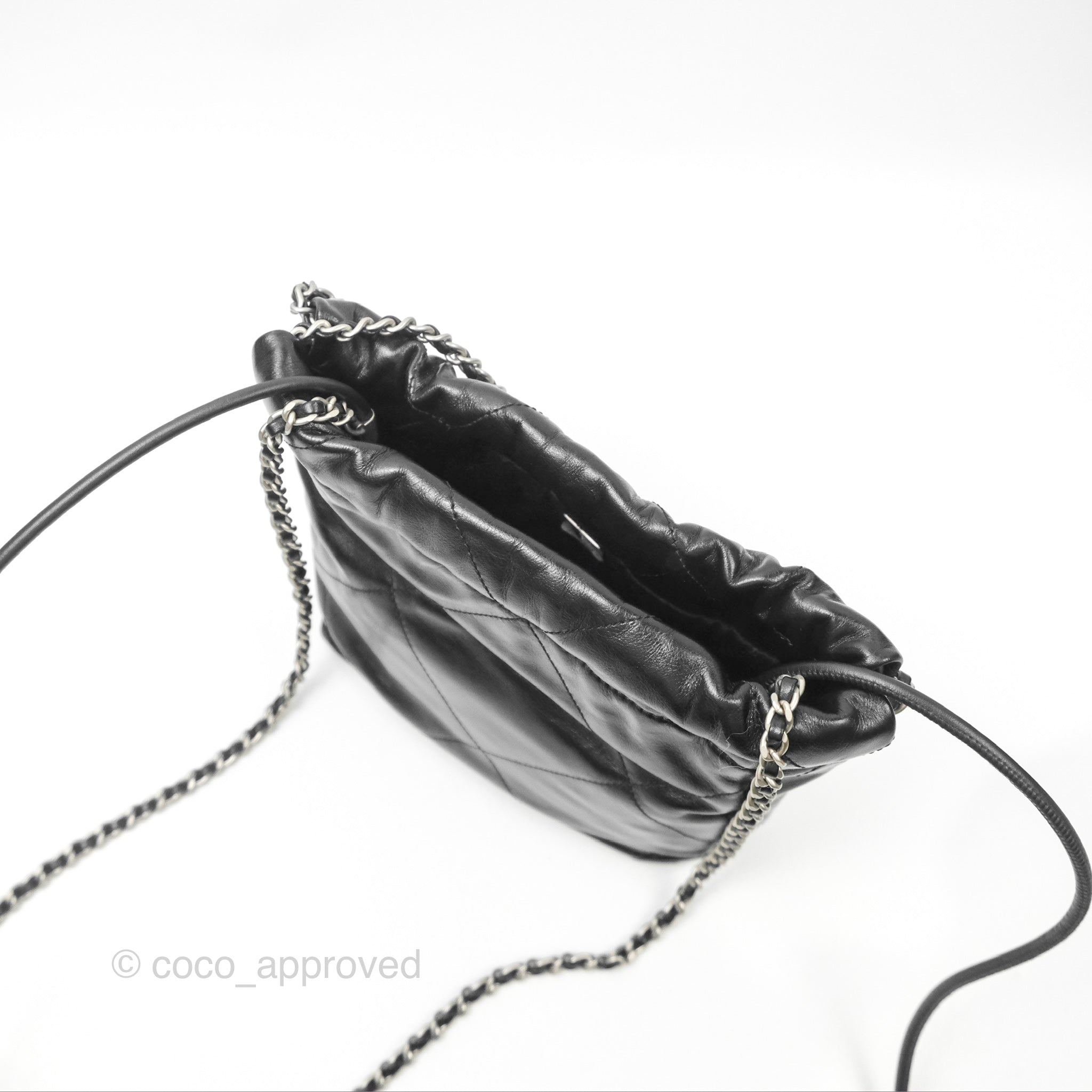 Chanel 22 Mini Bag Black Shiny Crumpled Calfskin with Matte Silver Hardware - Luxury Crossbody Purse for Women, Perfect for Date Night & Evening Events