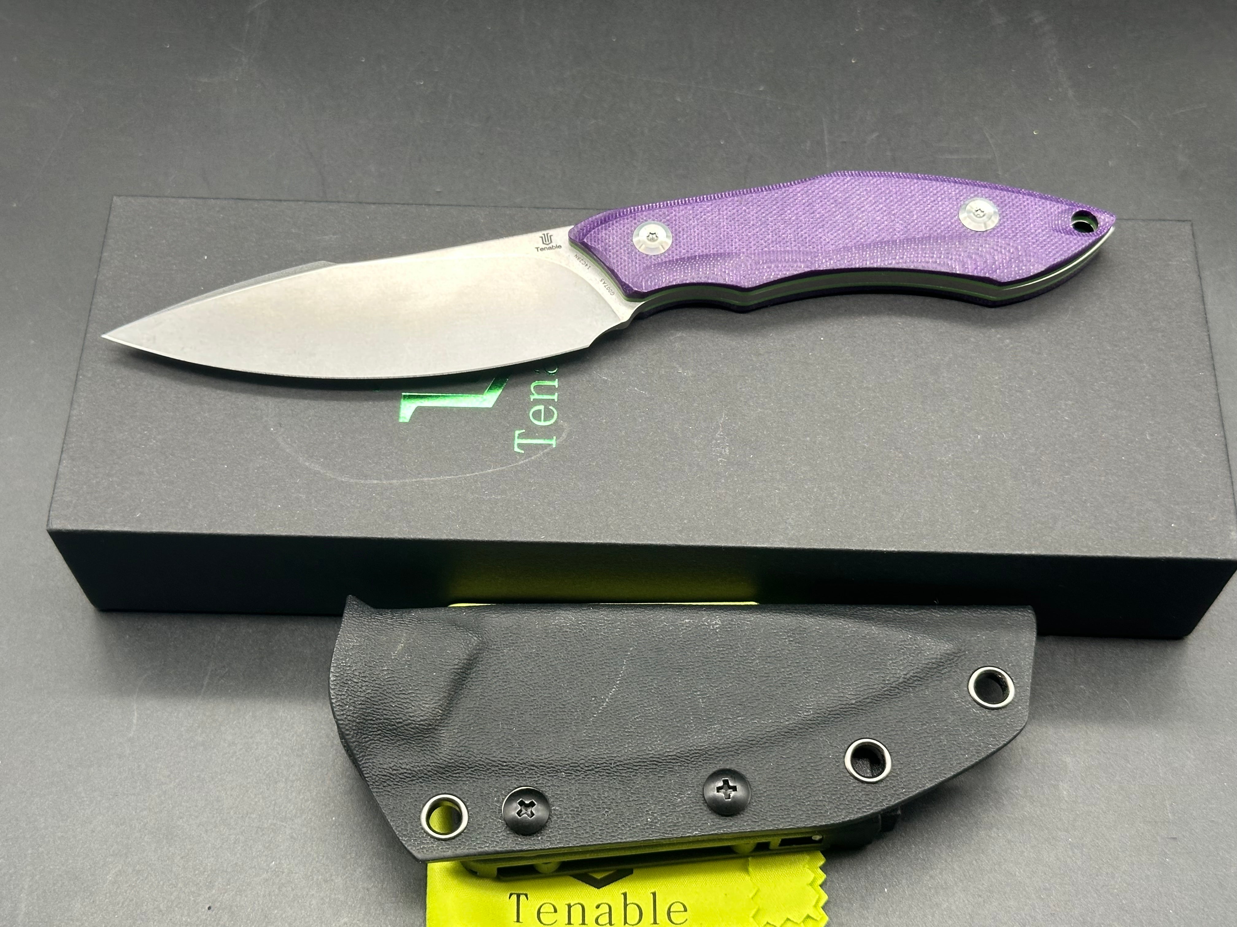 TENABLE LUCCIO Fixed Blade Knife - Purple G10 Handle, 14C28N Plain Stonewash Blade - Perfect for Camping, Hunting & Outdoor Survival