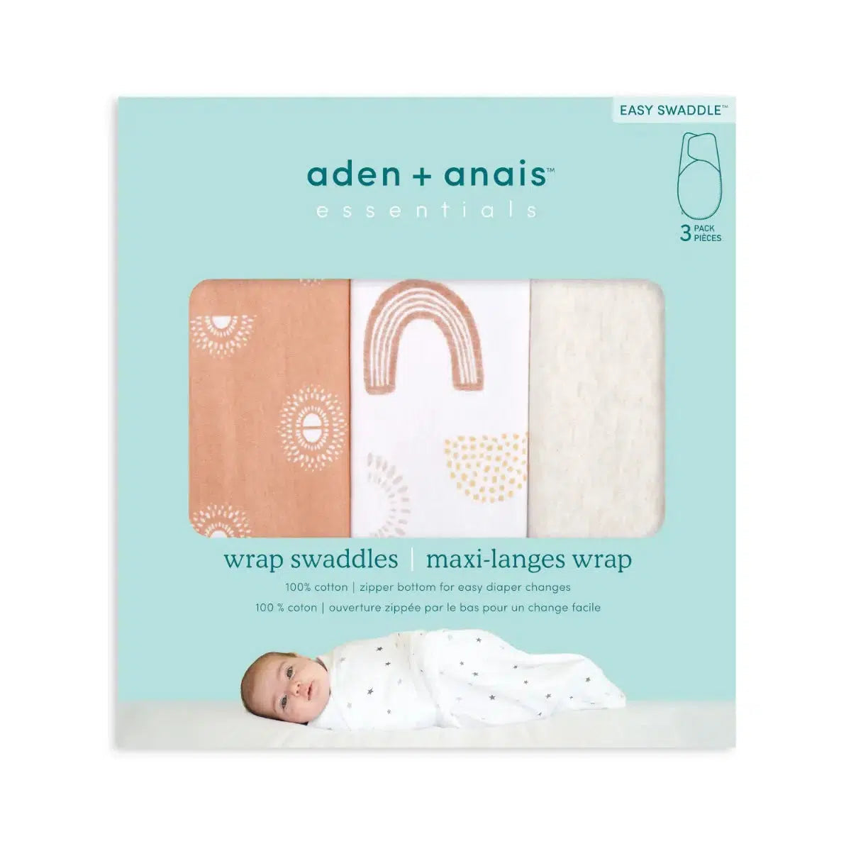 Aden + Anais Essentials Wrap Swaddle Set (3 Pack) - Soft Baby Swaddle Blankets for Newborns - Perfect for Sleeping, Swaddling & Nursing