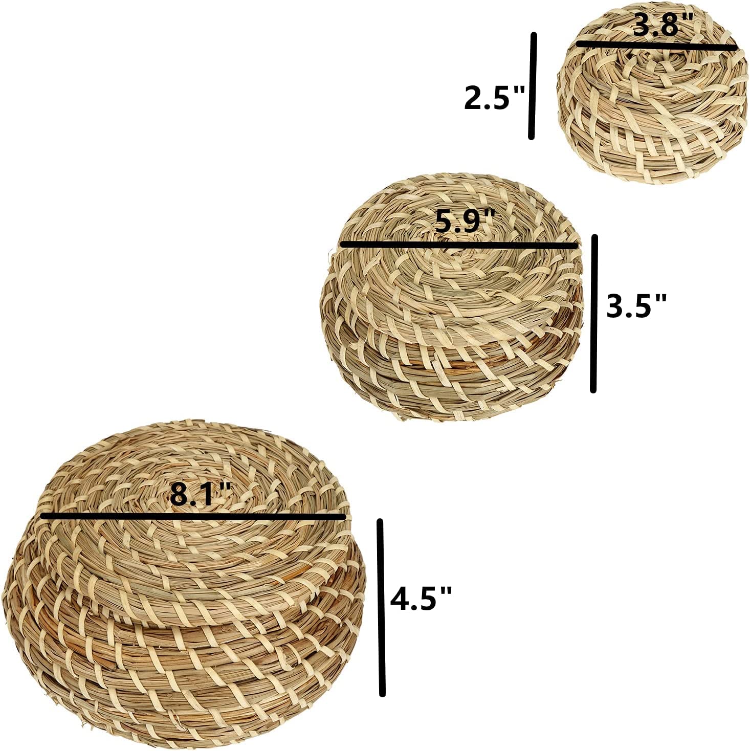 Dicunoy Set of 3 Small Wicker Baskets with Lid - Round Woven Seagrass Storage Baskets, Handmade Rattan Organizer for Home Decor, Bathroom, Shelf & Vanity | Perfect for Jewelry, Cotton Balls & Small Essentials