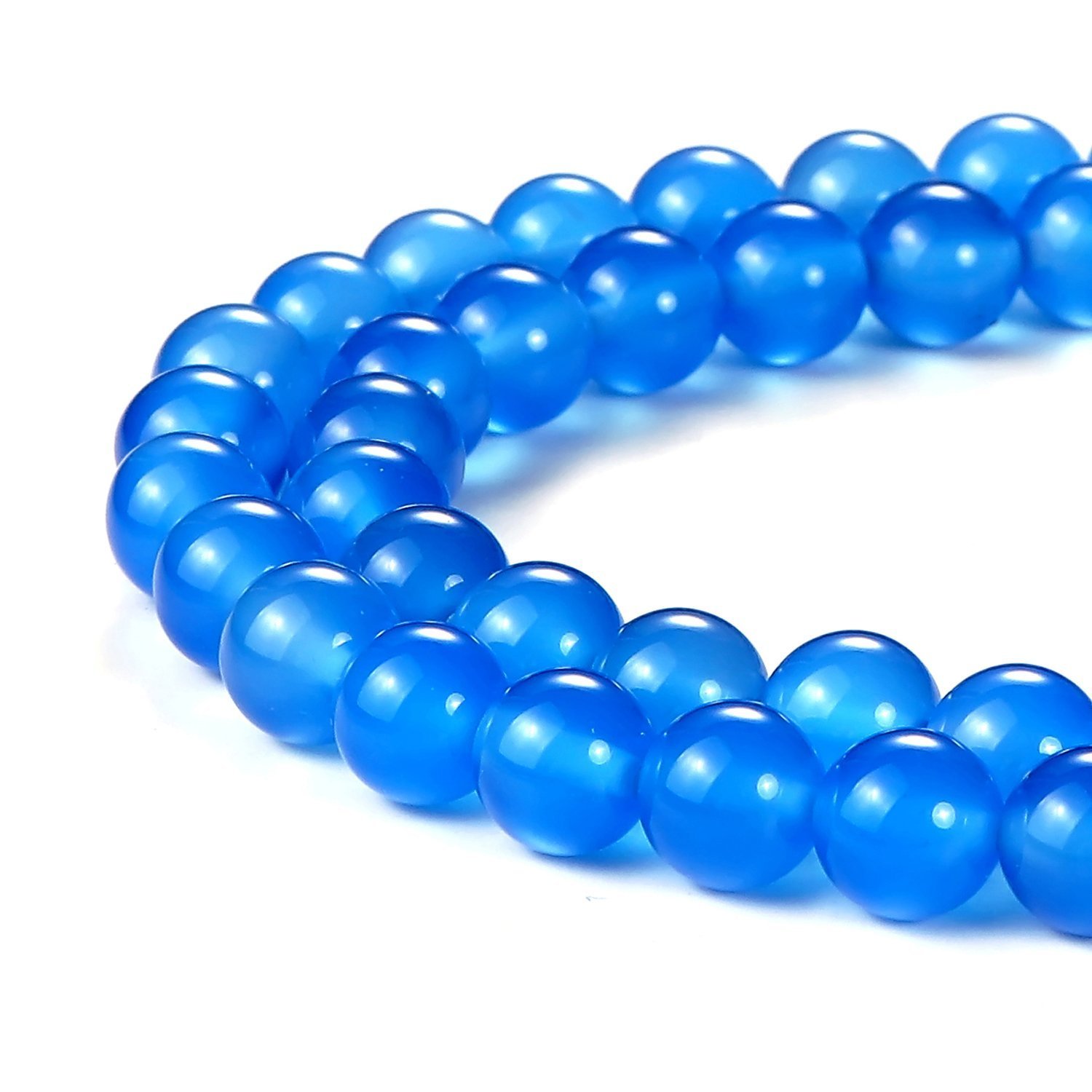6mm Natural Blue Agate Beads - Smooth Round Semi-Precious Loose Gemstone Beads for Jewelry Making (60-65pcs per 15