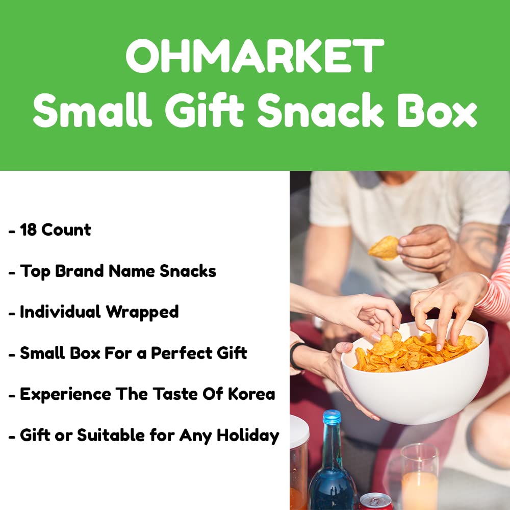 OHMARKET Korean Asian Snack Box - 18 Count Variety Pack with Chips, Pie, Cracker & Candy | Top Brand Individually Wrapped Snacks | Perfect for Office Treats, Party Favors & Gift Baskets