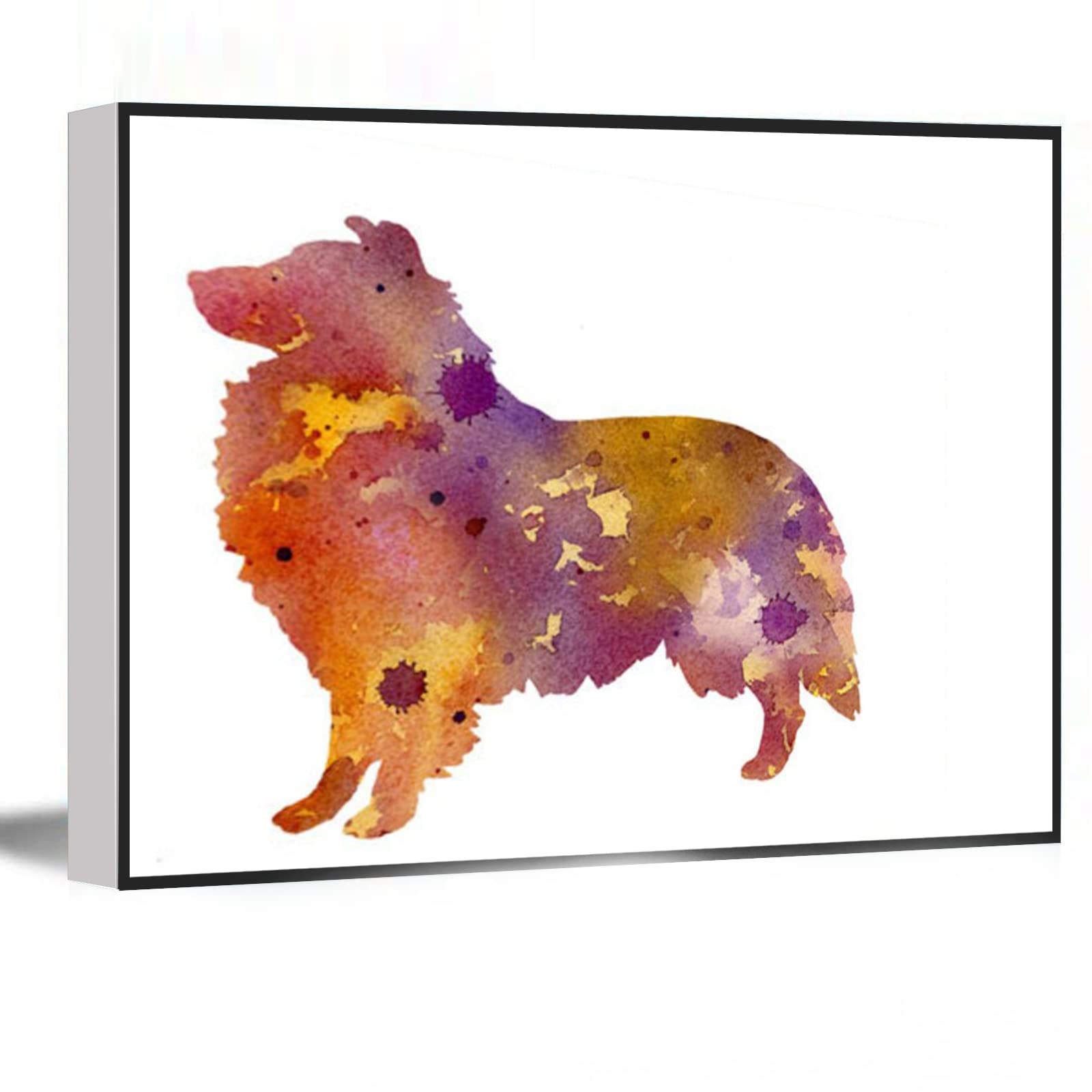 Abstract Sheltie Watercolor Art Print - Modern Framed Canvas Wall Decor for Boys Room, Office & Bathroom (8x12 Inch)