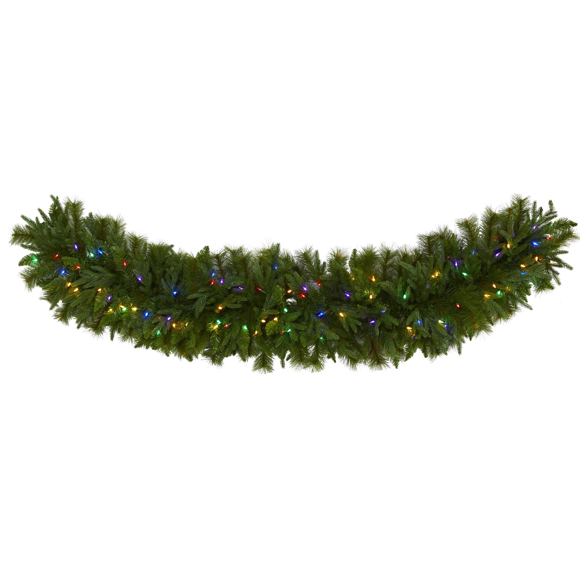 Nearly Natural 6ft x 18in Extra Wide Christmas Pine Artificial Garland with 100 Multicolored LED Lights - Perfect for Holiday Decor, Fireplace Mantel, Staircase & Window Trim