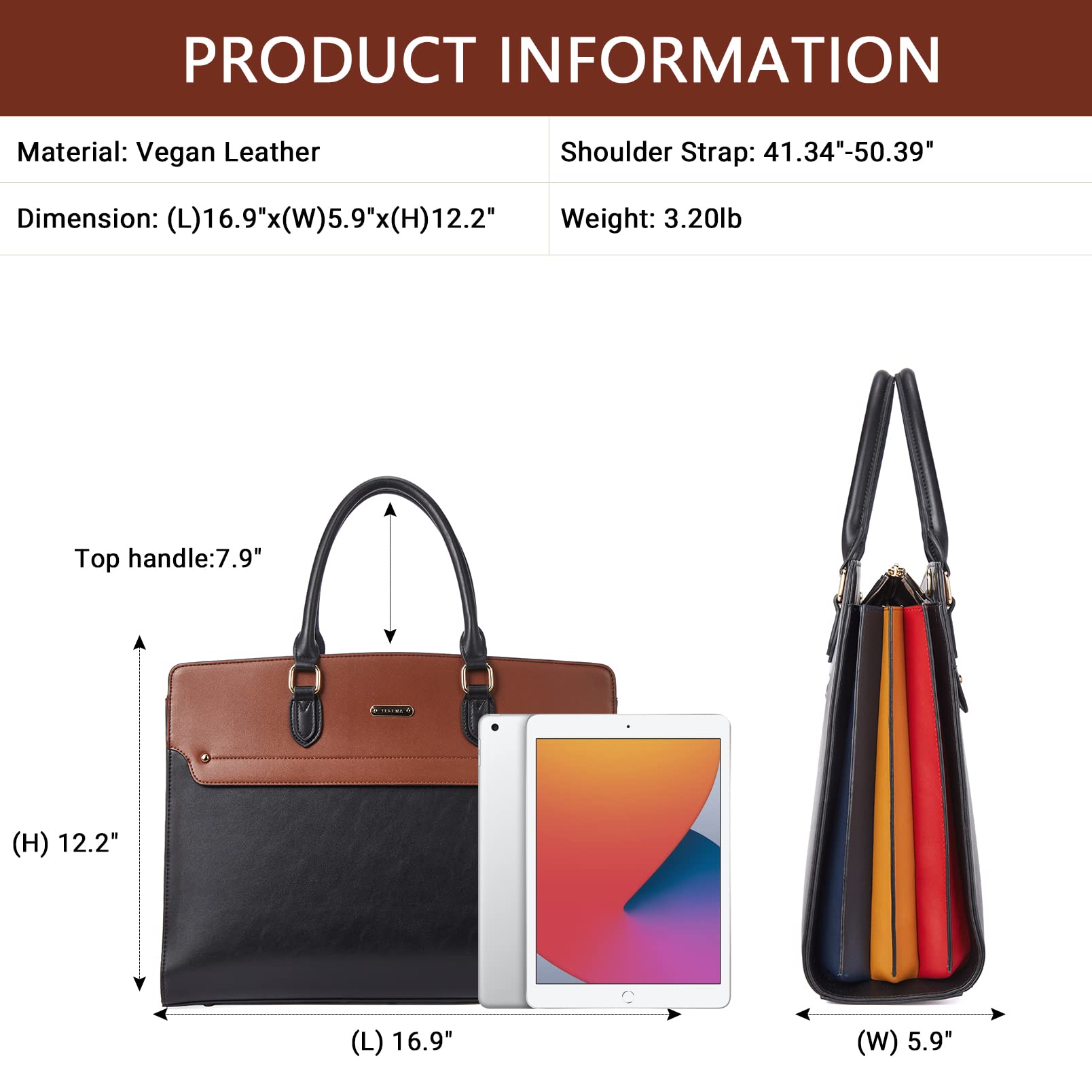 Telena 15.6 Inch Leather Laptop Tote Bag for Women - Stylish Shoulder Briefcase with Large Capacity - Perfect for Work, Business Meetings & Travel