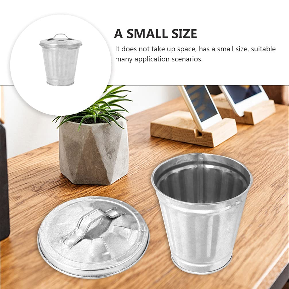 STOBOK 1Pc Mini Trash Can with Lid - Small Metal Wastebasket for Desk, Bathroom, Bedroom, Office & Kitchen | 3.5x3.7 Inch Compact Garbage Bin & Flower Pot | Perfect for Home, Dorm, Patio & Small Spaces