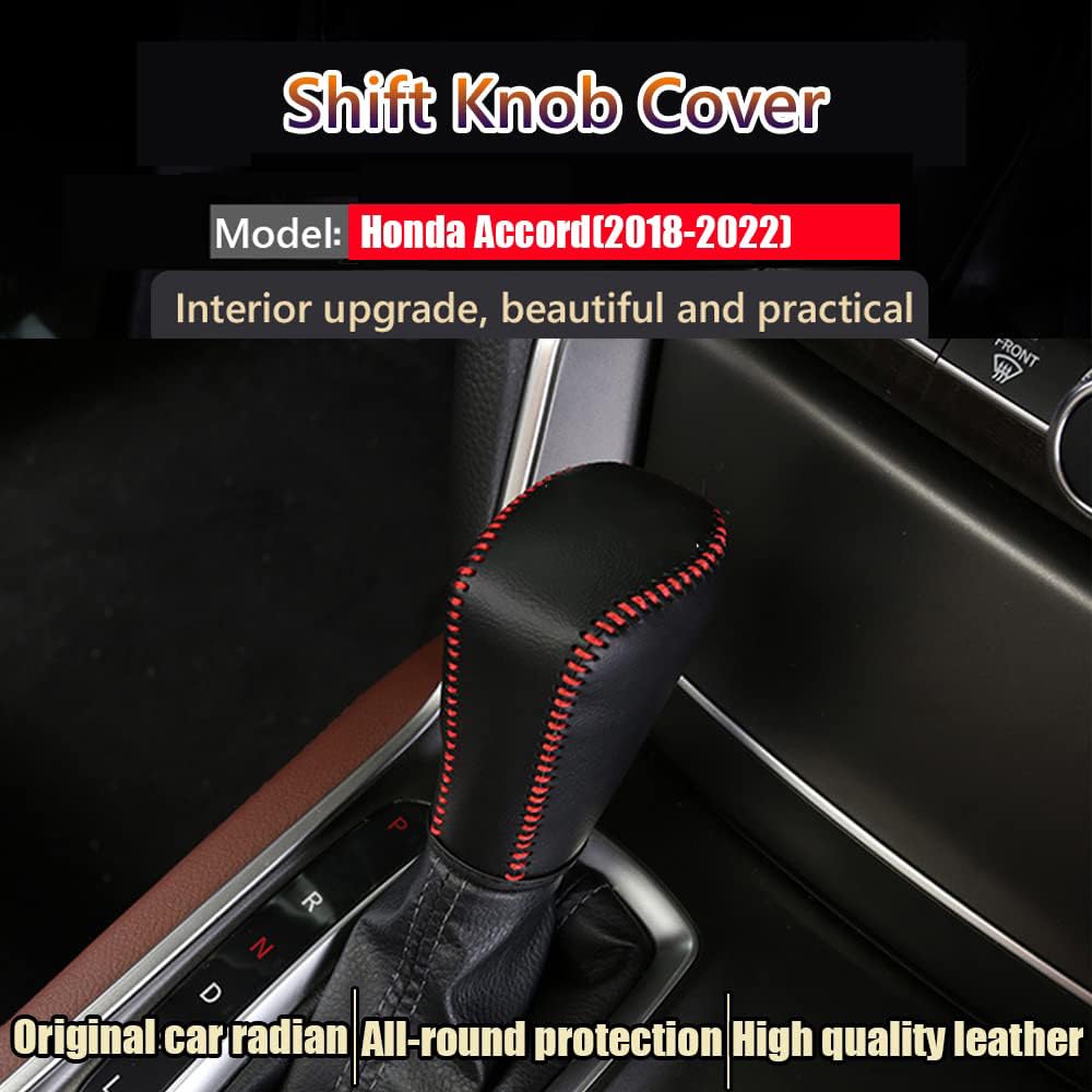Premium Genuine Leather Automatic Gear Shift Knob Cover - Black Stitched Interior Accessory for 2018-2022 Honda Accord 10th Gen | Enhances Grip & Protects Gear Shift | Perfect for Daily Commute & Road Trips