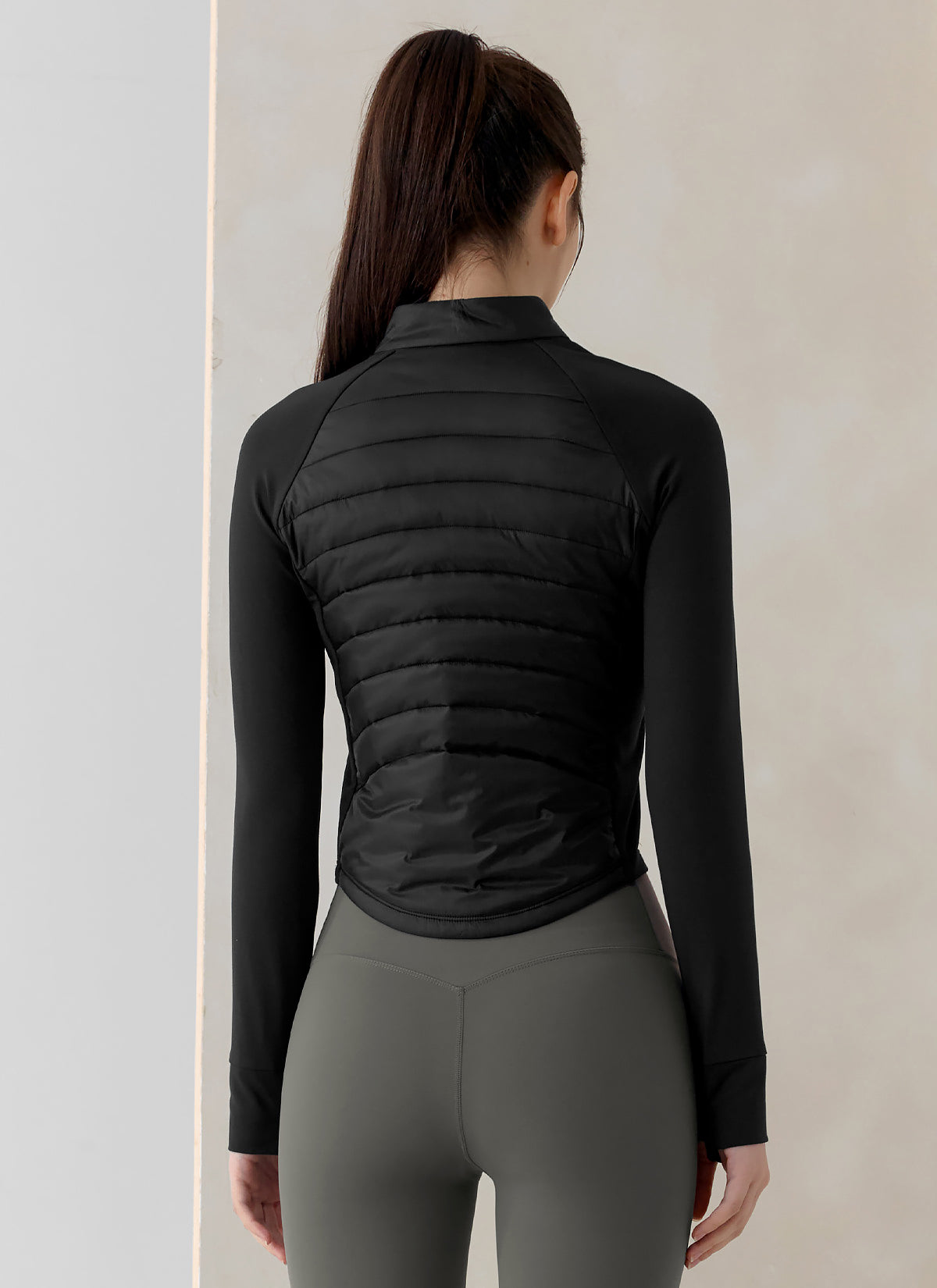 Lightweight Padded Mock Neck Jacket with Finger Hole - Comfortable & Stylish for Outdoor Activities, Hiking, and Casual Wear
