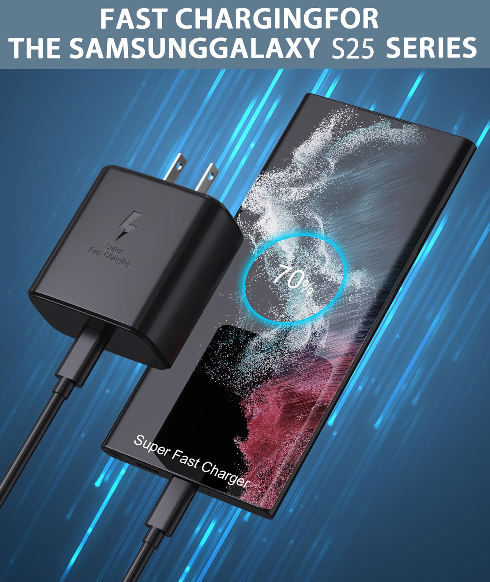 2025 New 45W Super Fast USB C PD3.0 Wall Charger [2 Pack] with 6FT Type C Cable - Compatible with Samsung Galaxy S25 Ultra/S25/S25+/S24/S24+/S24 Ultra/S23+/S23 Ultra/S22 Ultra & Galaxy Tab - Fast Charging for Home, Office & Travel