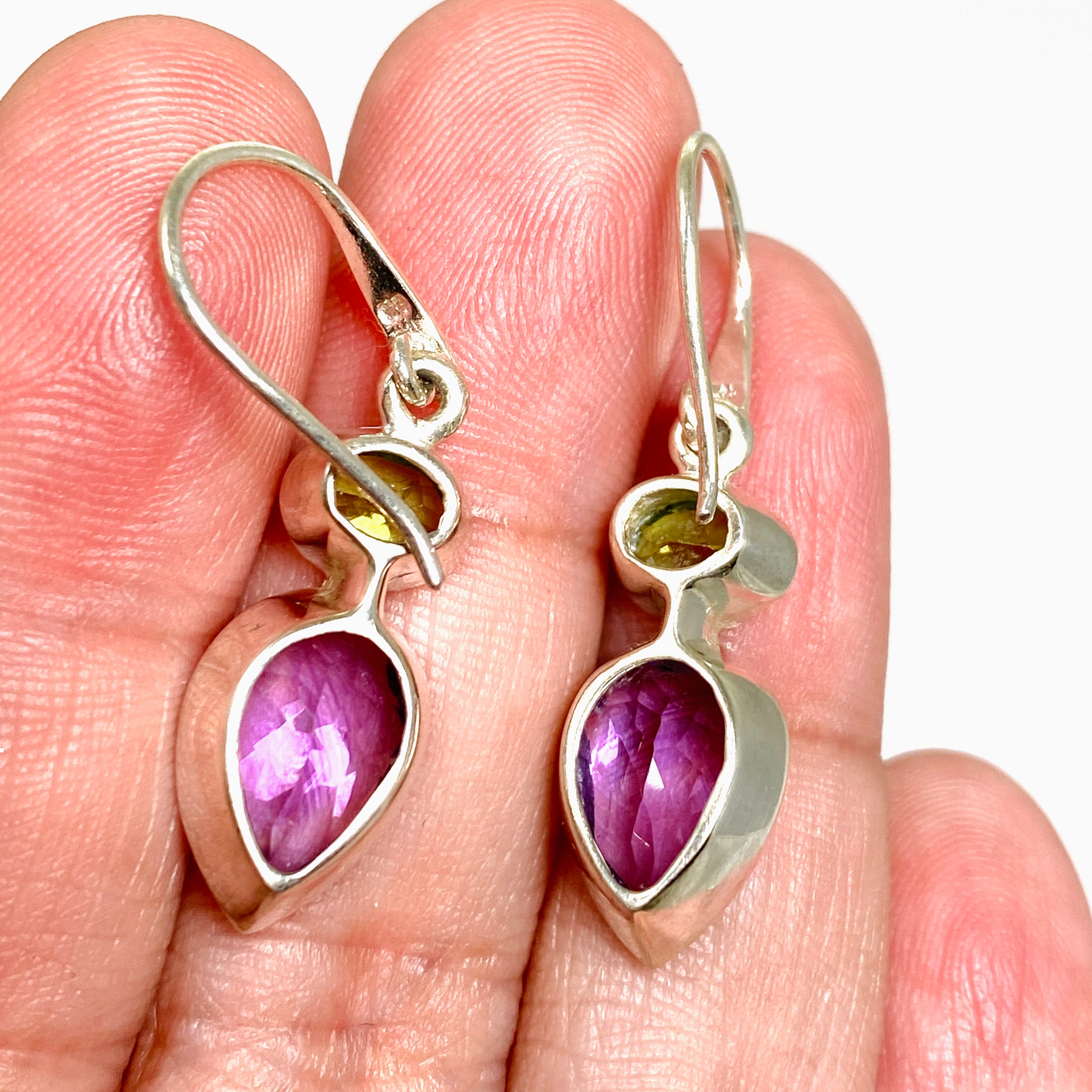 Amethyst and Peridot Faceted Multi-Stone Earrings for Women | Elegant Dangle Drop Earrings | Perfect for Parties, Weddings & Evening Events | PEG296