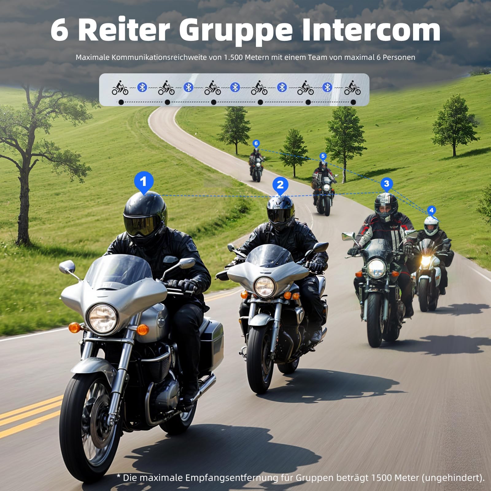 WAYXIN R16 Motorcycle Bluetooth Headset - 6-Way Intercom System, Music Sharing, IP67 Waterproof, Universal Compatibility with Other Brands - Perfect for Group Rides, Long-Distance Touring & Adventure Motorcycling