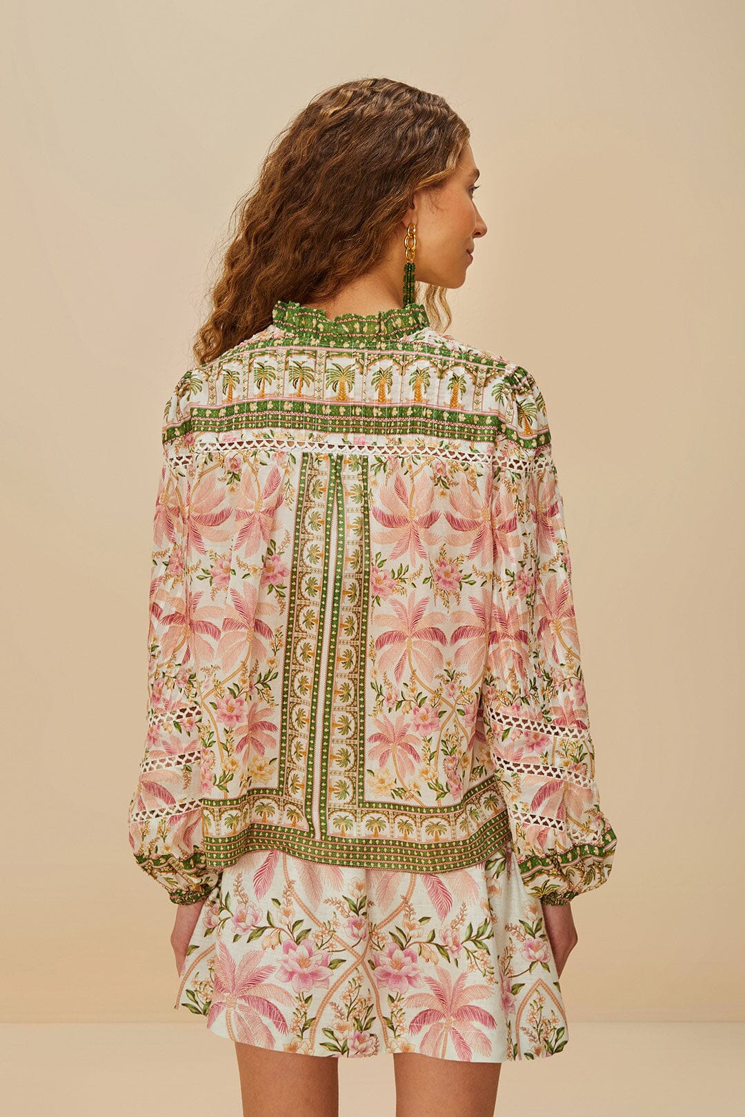 Farm Rio Off White Palm Dream Blouse - Women's Tropical Print Flowy Shirt for Summer Vacation & Beach Outfits