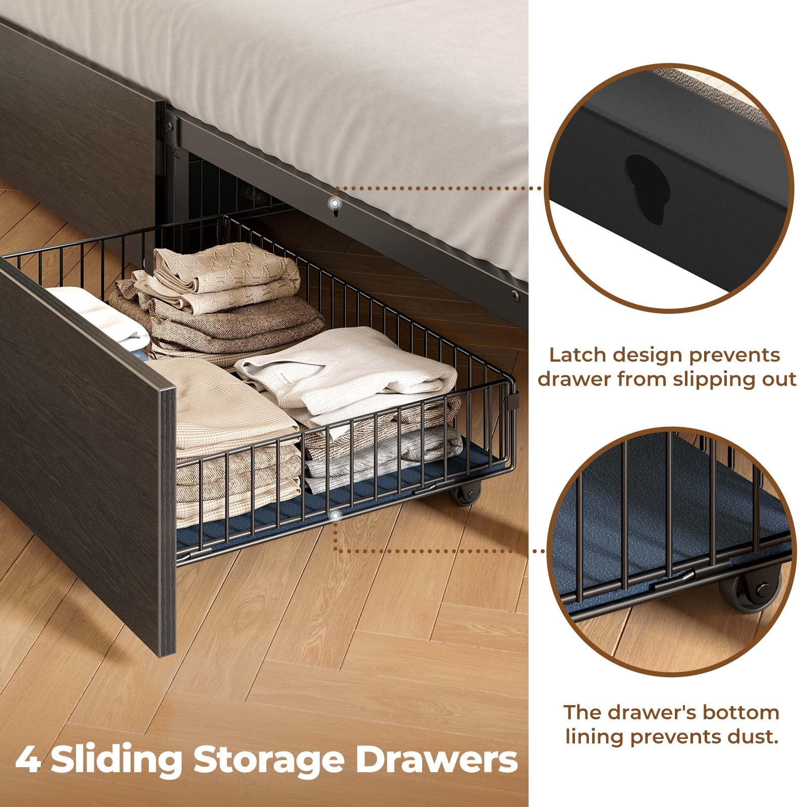 Rolanstar Queen Size Bed Frame with Storage Headboard & LED Lights - Metal Platform Bed with USB Charging Station, 4 Drawers & Bookcase - No Box Spring Needed - Easy Assembly & Noise-Free - Black - Perfect for Small Bedrooms, Dorms & Apartments