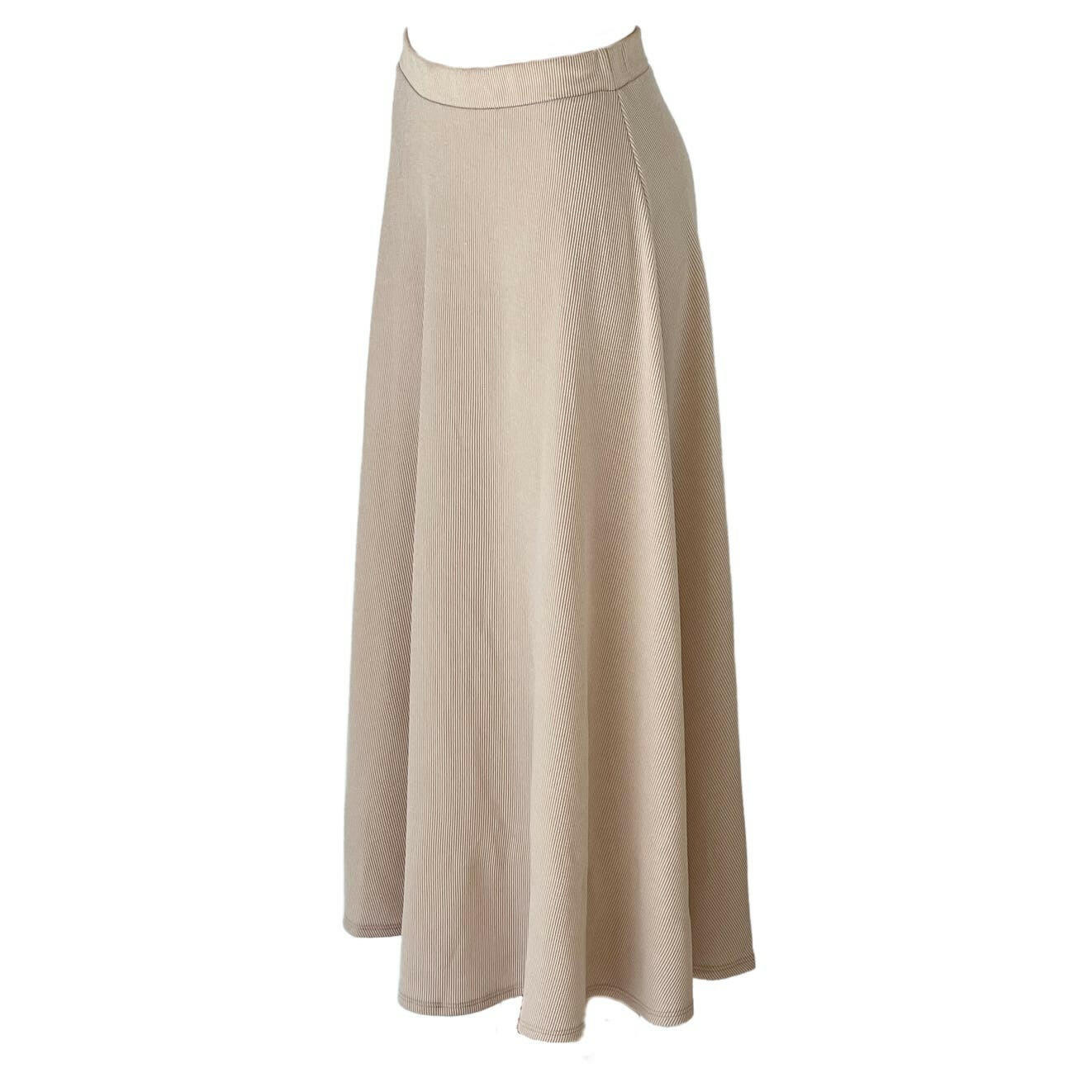 Latte Ribbed Maxi Flared Skirt for Women - Stretchy High Waist A-Line Long Skirt - Boho Chic Casual & Party Outfit for Summer, Fall, Beach Vacations