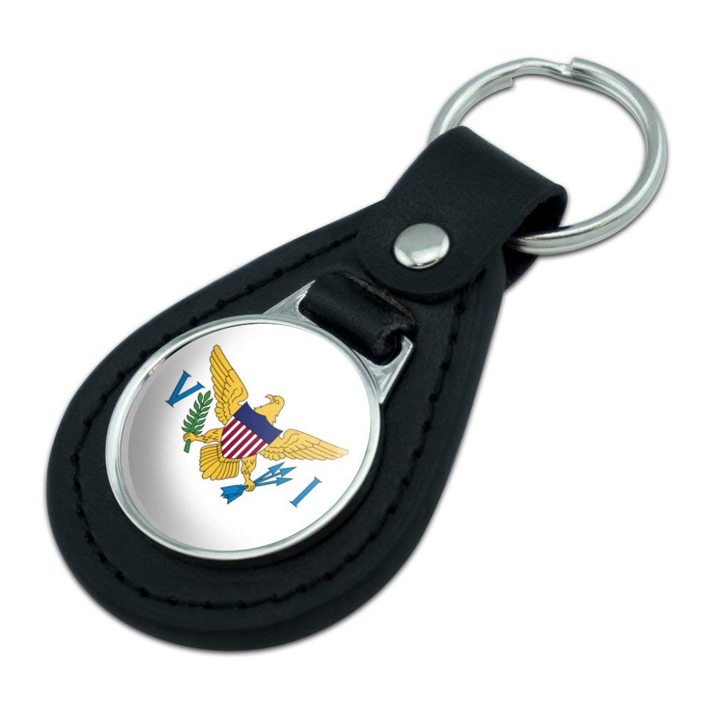 Black Leather US Virgin Islands Flag Keychain - Durable & Stylish Travel Accessory for Keys, Bags & Backpacks