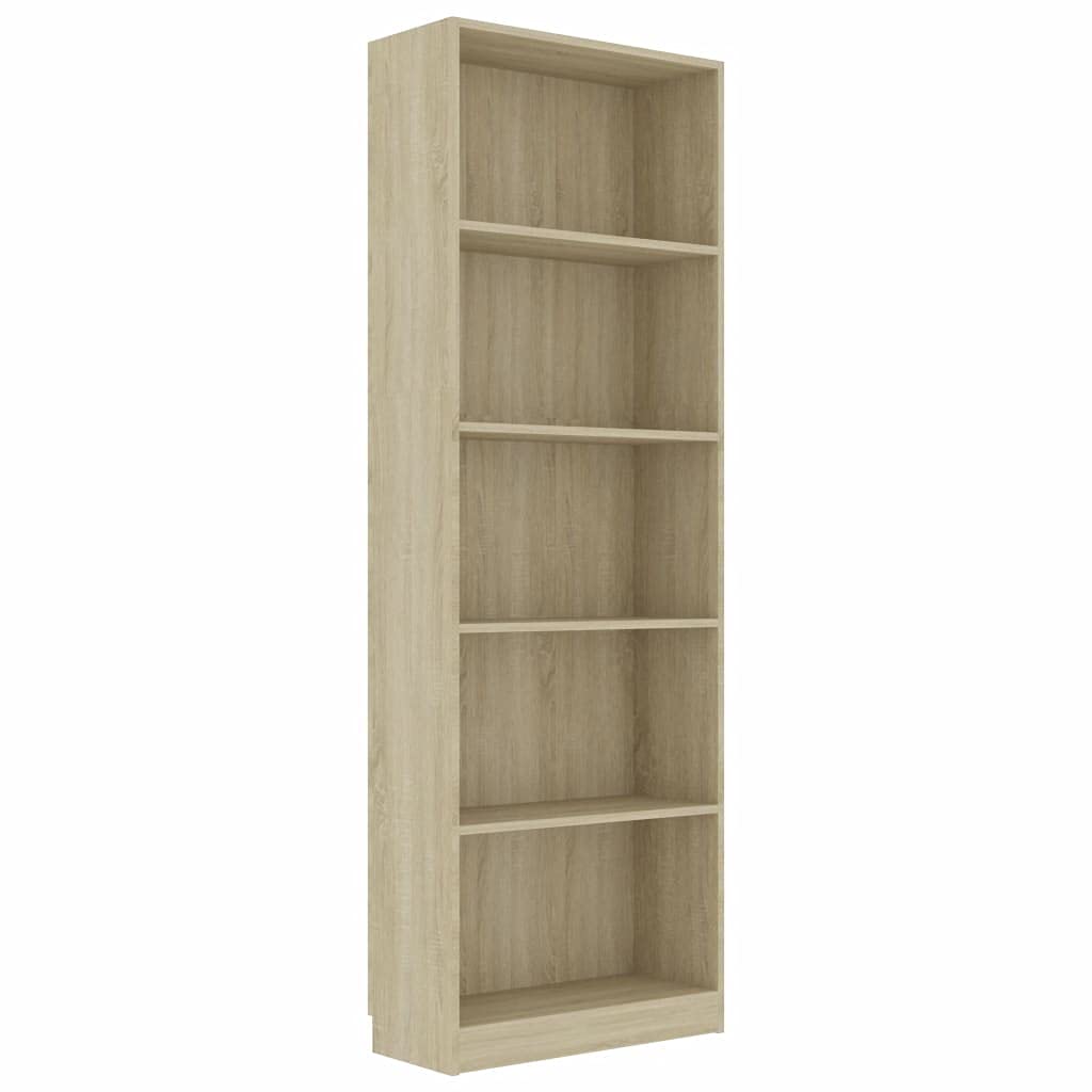 5-Tier Wooden Bookshelf - Unfade Memory Storage Shelf for Living Room, Bedroom, Home Office - Sonoma Oak Finish - 23.6