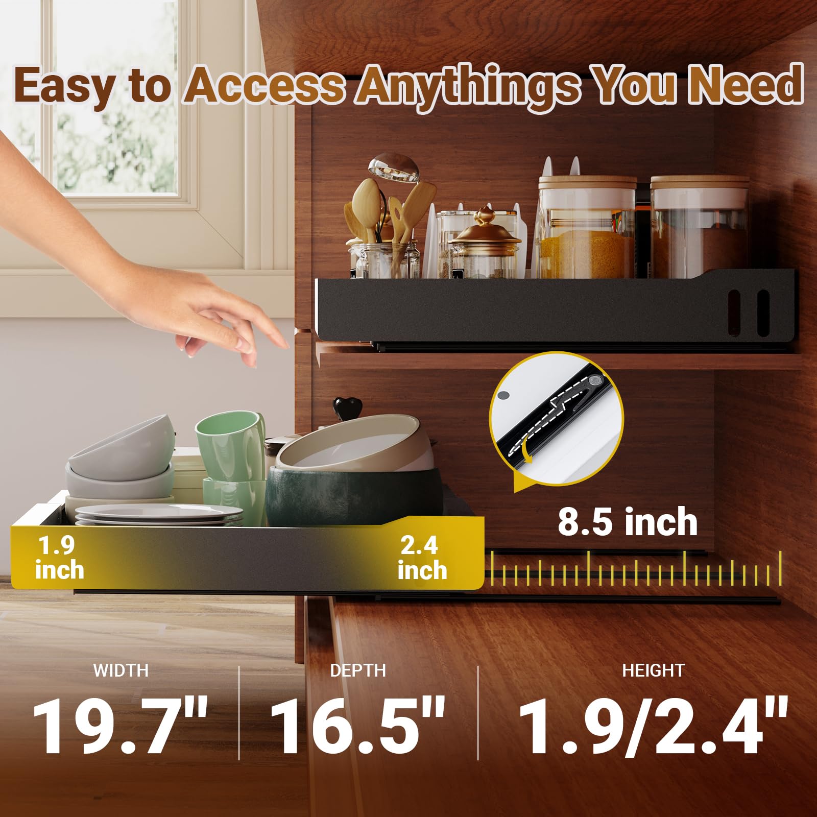 Expandable Pull Out Cabinet Organizer - Heavy Duty Kitchen & Bathroom Storage (12.5