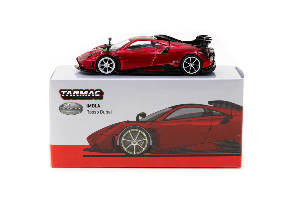 Tarmac Works 1:64 Scale Pagani Imola Diecast Model Car - Red Rosso Dubai Edition | Collectible Miniature for Display, Gifts & Racing Enthusiasts