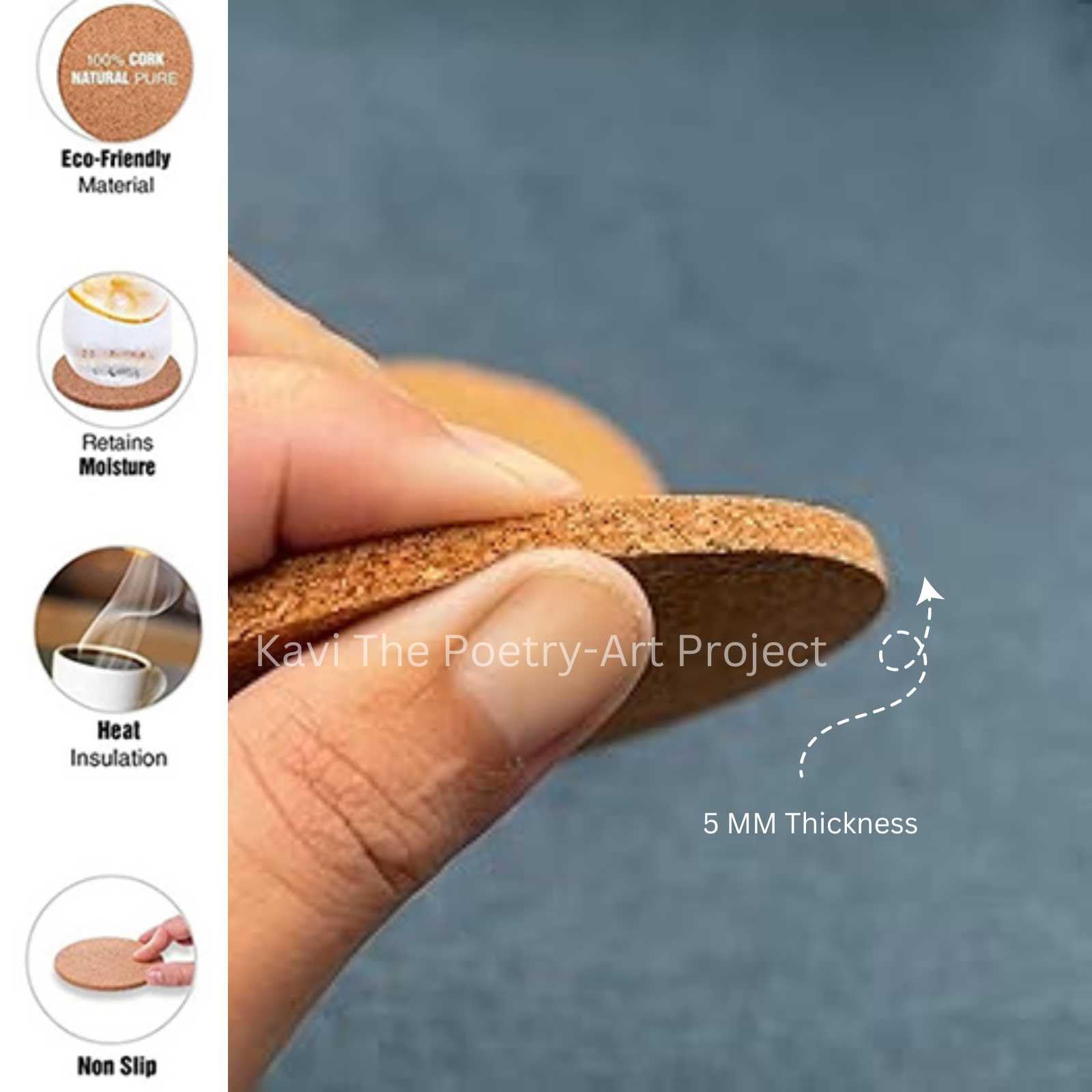 Evil Eye Cork Coasters Set of 4 - 5mm Thick Round Drink Coasters (4