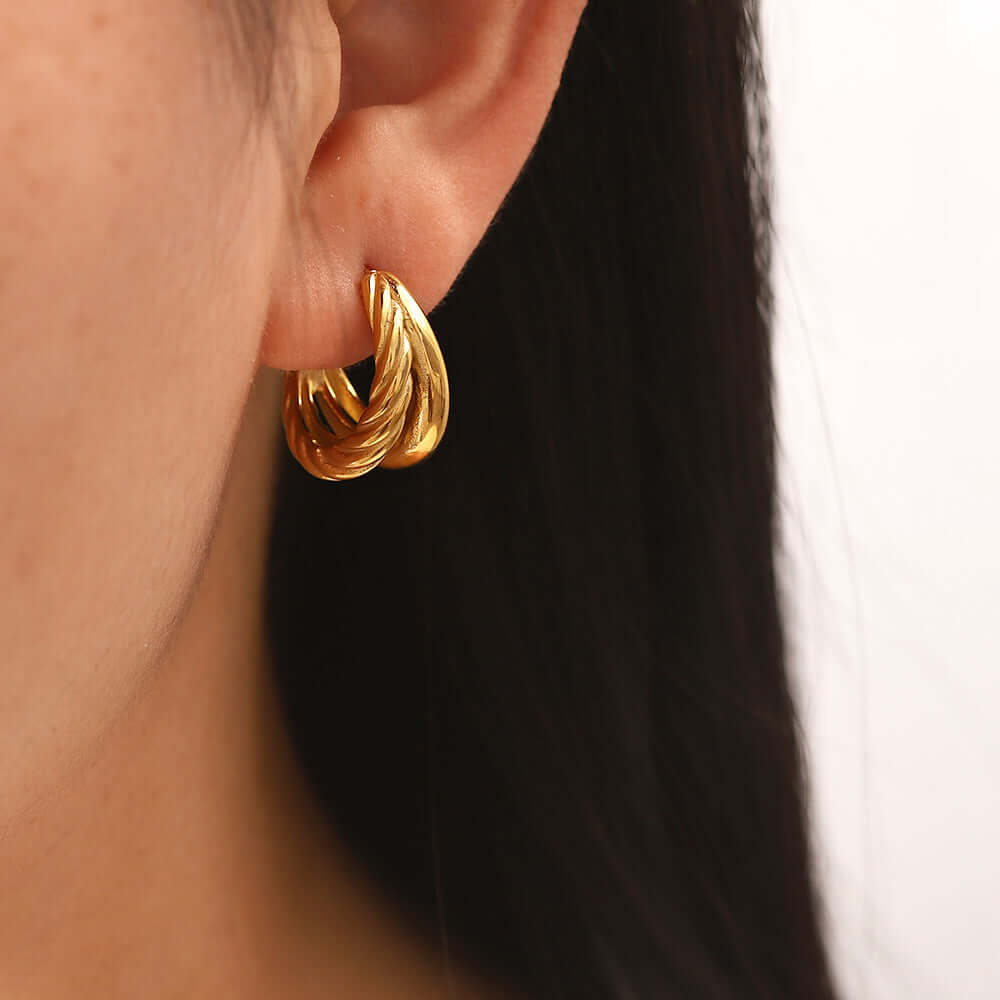 18K Gold Plated Braided Twist C Hoop Earrings for Women - Elegant Dangle Drop Earrings for Party, Wedding & Everyday Wear | JDE311