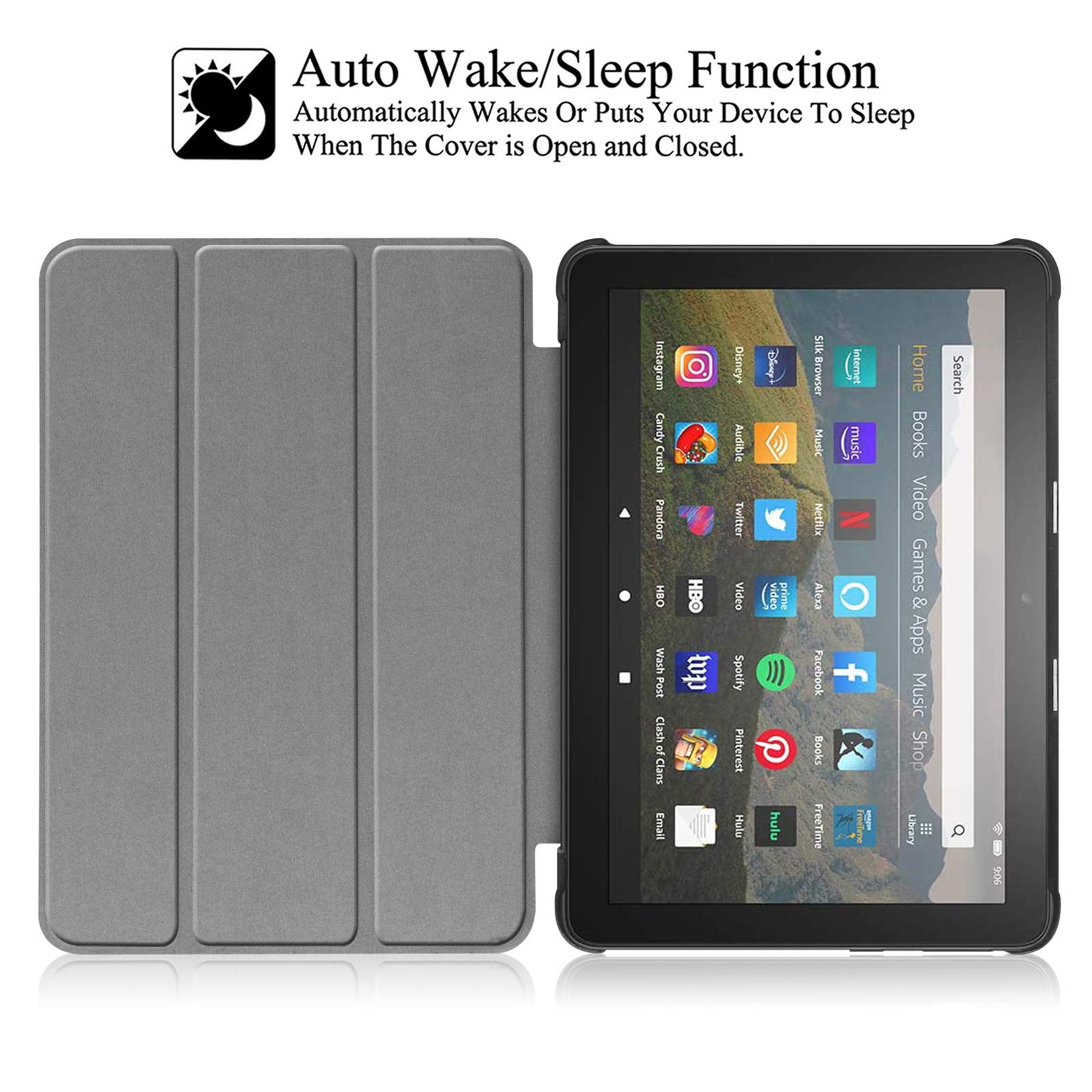 Premium Trifold Stand Case for Kindle Fire HD 8 & HD 8 Plus (12th/10th Gen, 2020-2024) - Auto Sleep/Wake, Dark Green - Perfect for Reading, Watching Movies & Travel Protection