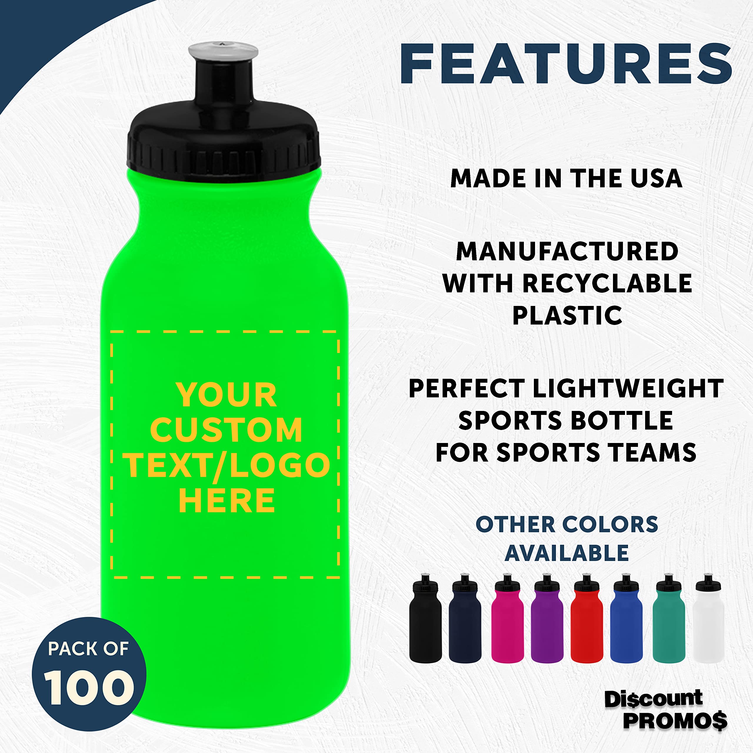 Custom 20 oz. Water Bottles with Push Cap - Bulk Pack of 100 Personalized Neon Green Sport Bottles - Ideal for Gym, Hiking, Camping & Outdoor Activities - Durable Leak-Proof Design for Workouts, Travel & Adventure