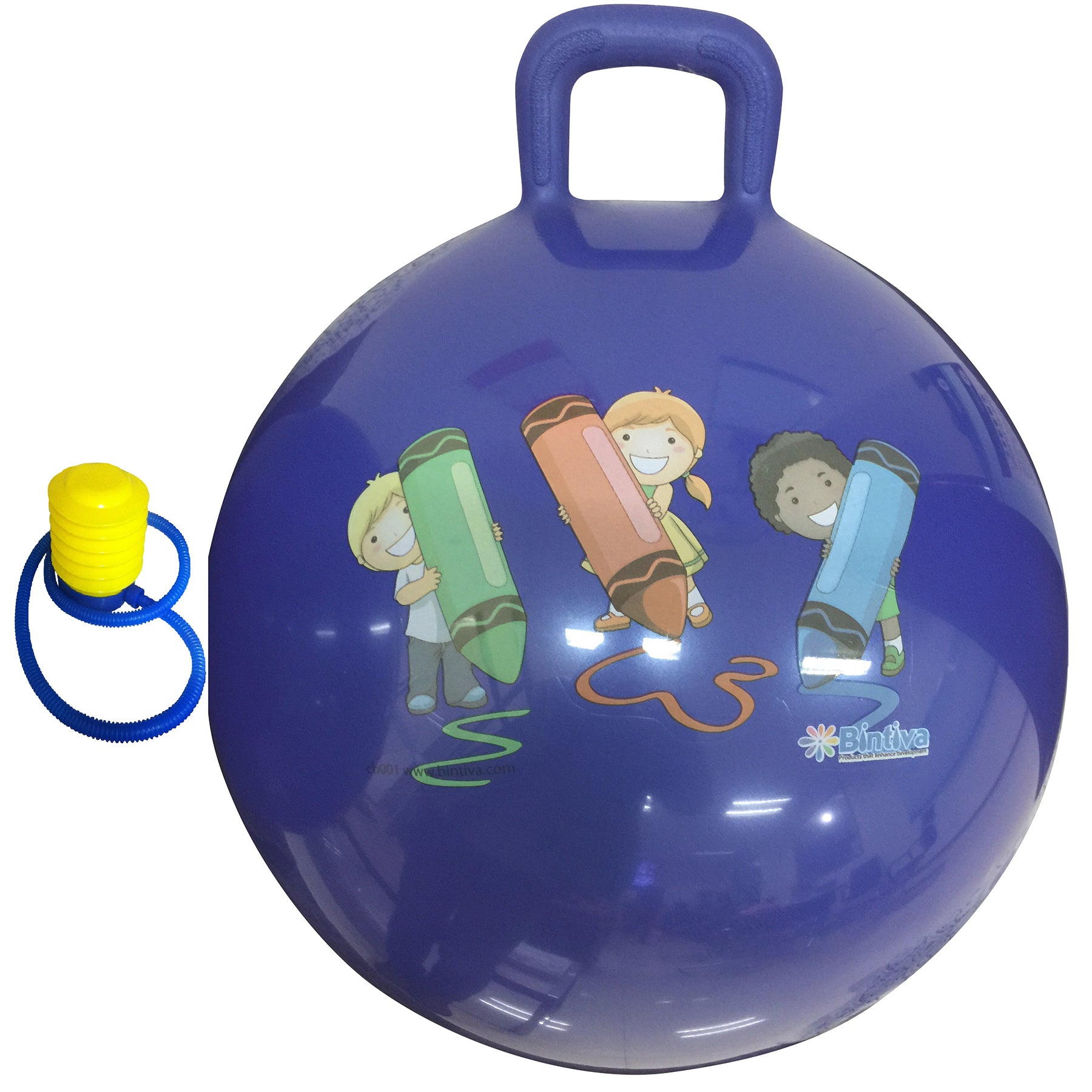 Bintiva 18 Inch Durable Hippity Hop Jump Ball with Foot Pump - Fun Exercise & Kids Outdoor Play Toy for Birthday Parties, Backyard Games & Gym Class Activities